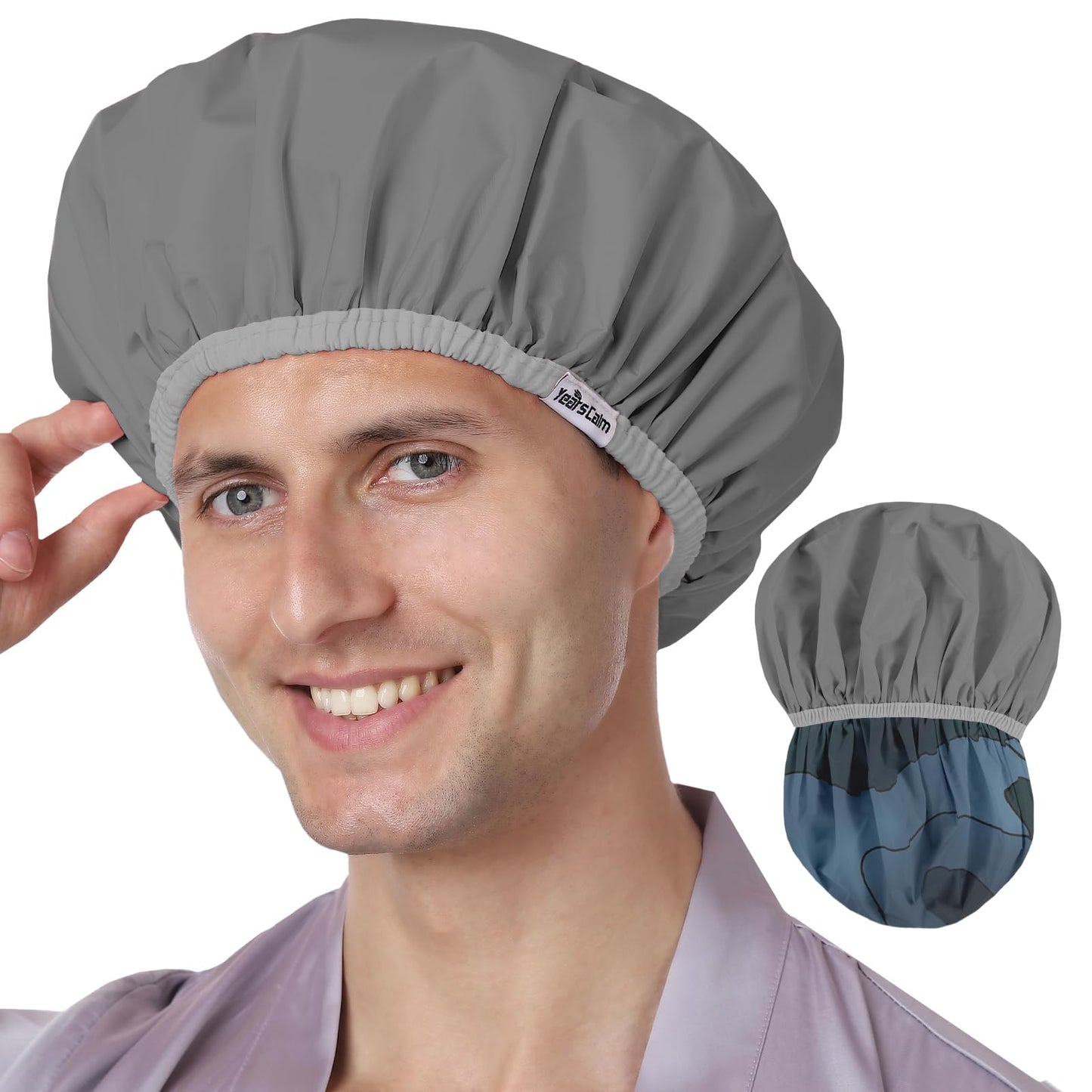 Years calm Men Shower Cap Reusable Waterproof, Dual-Layer Design, Double-Sided Use,Protects Hair in Shower, Spa, Travel & Cooking, Adjustable Elastic Beauty and Personal Care Years calm