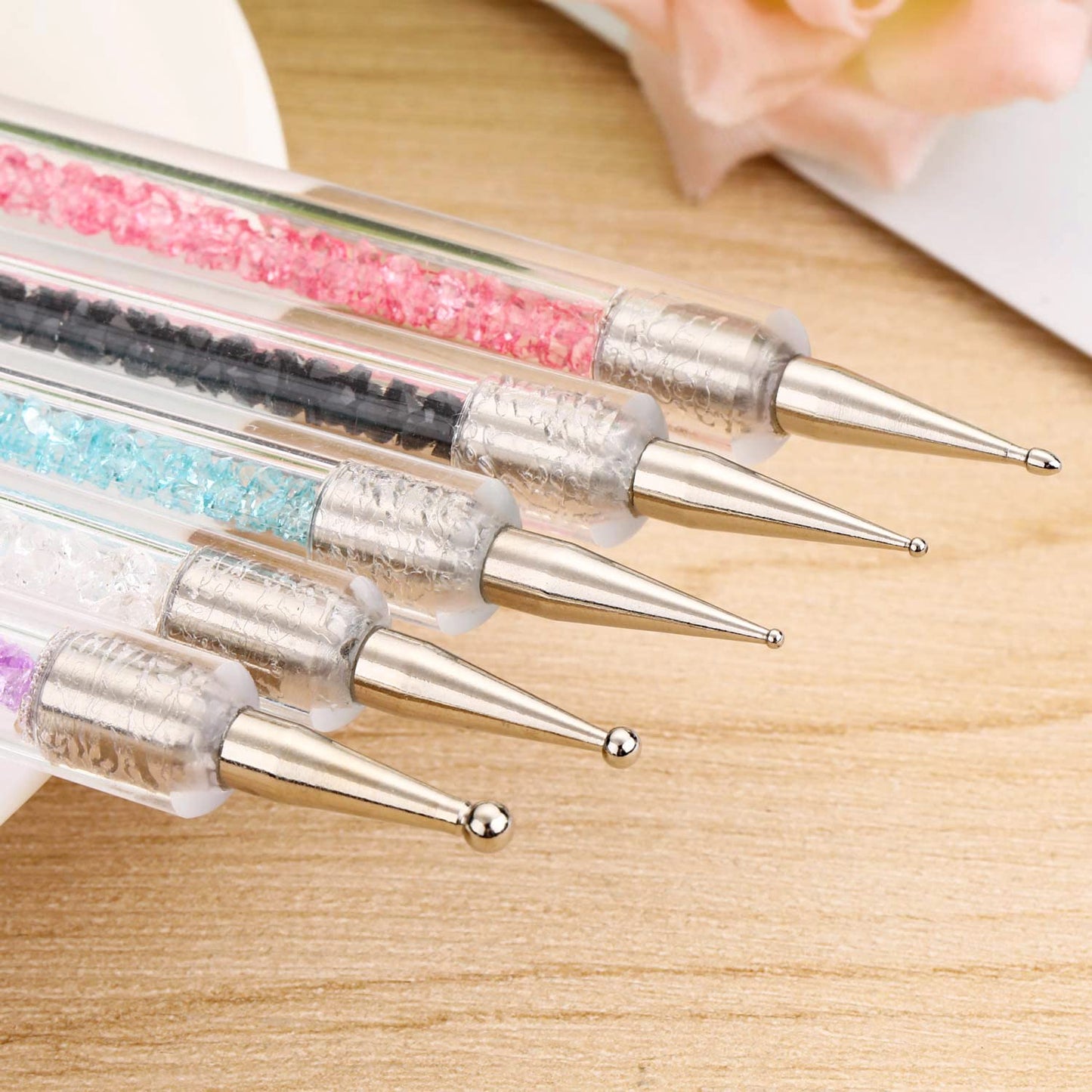 Gel Polish Nail Art Brushes Set-5 Pcs Dual-ended Nail Paint Brushes for Nail Art with Fine Liner Brushes and Dotting Pen (5,7,9,11,13 mm) Beauty & Personal Care Beauty Max