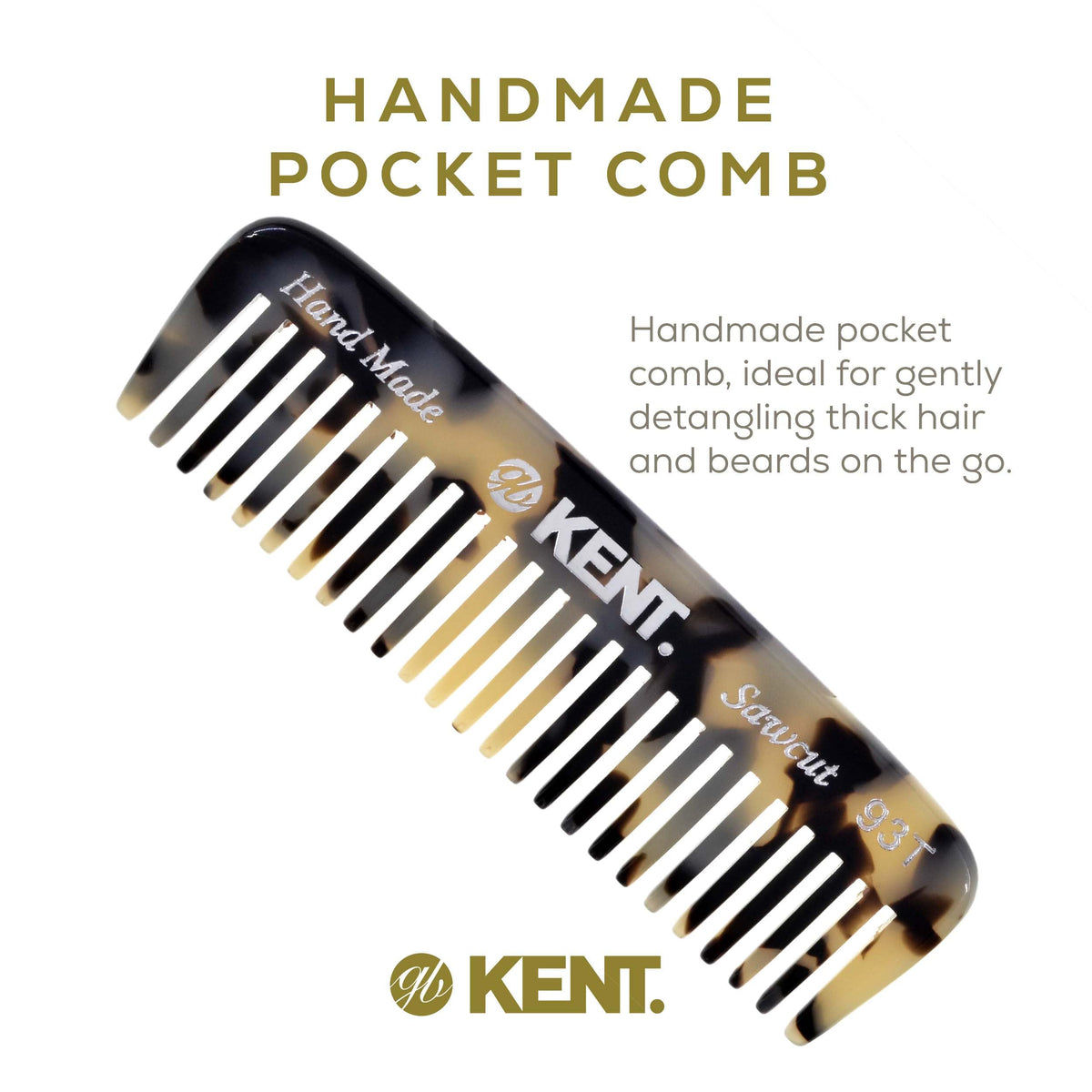 Kent 93T White Tokyo Wide Tooth Small Comb for Men's Mustache and Beard Grooming, Pocket Sized Detangler Travel Comb, Saw-Cut and Polished, Handmade