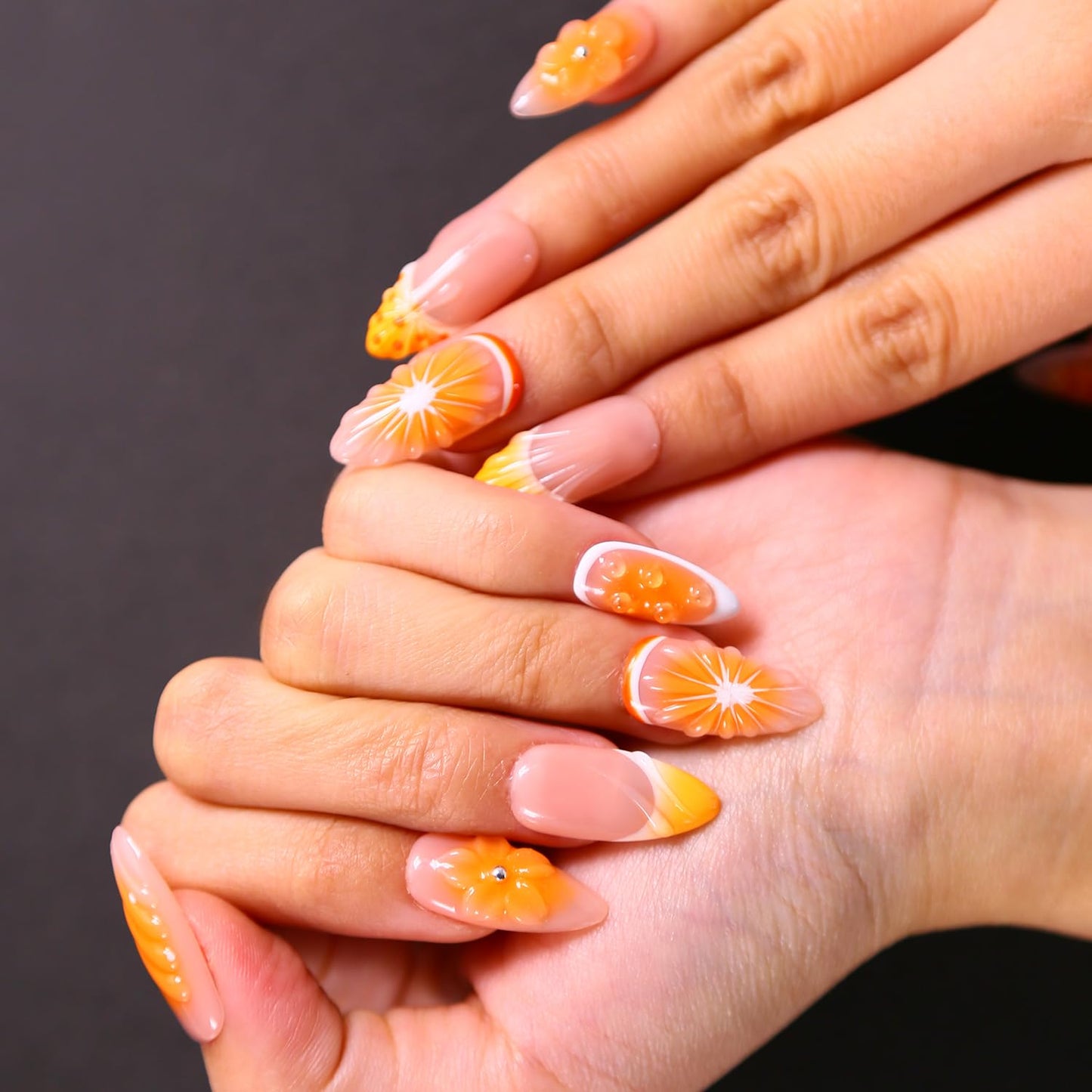 MAGLFELL Press on Nails Medium Length Almond Fake Nails, 3D Shell Nails Design,10 Pcs Reusable ABS Material Finger Painting Nail Tip Salon Artificial Beauty and Personal Care MAGLFELL