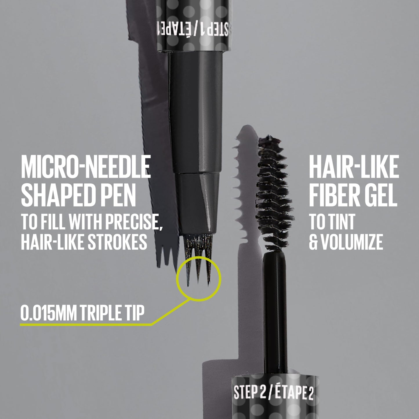 Maybelline Brow Inserts Eyebrow Pen, Micro Needle Shaped 2-In-1 Dual-Ended Brow Makeup Pen and Gel, Water-Resistant, Smudge Proof for Up to 36-HR