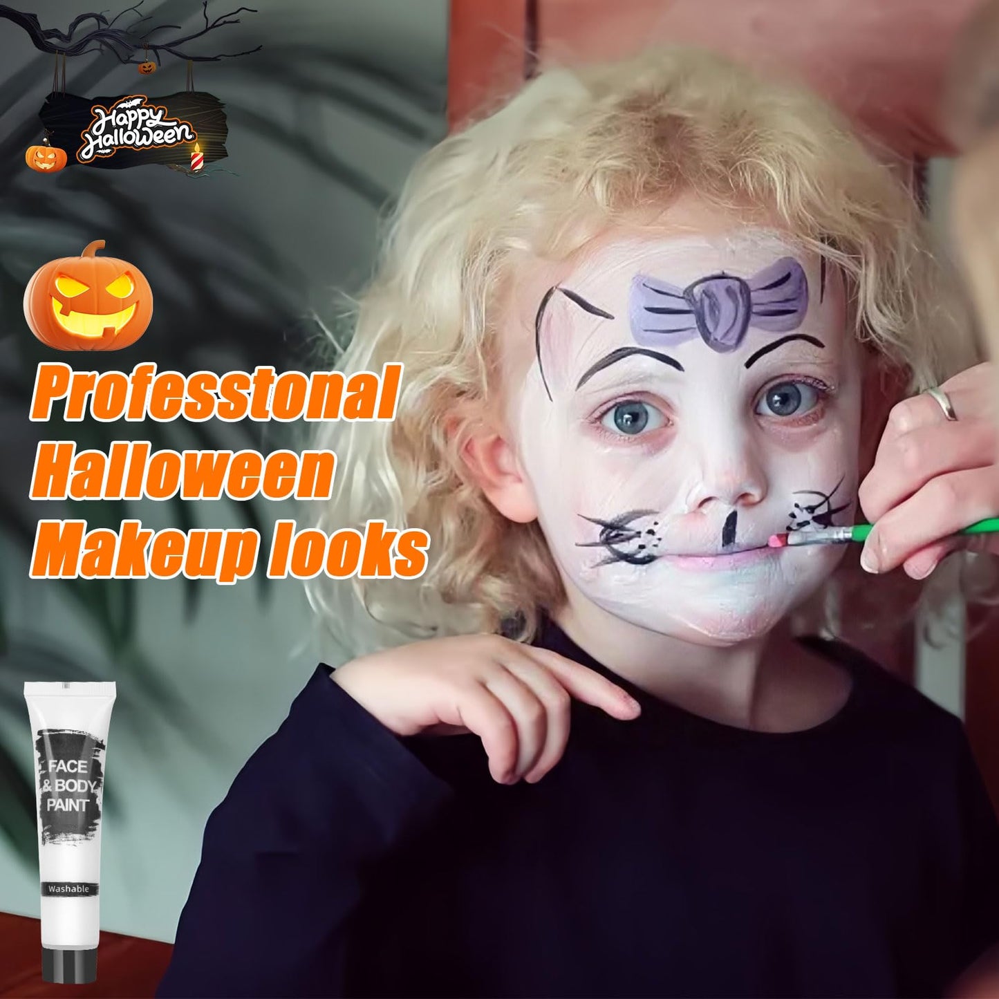 Halloween Face Body Paint, Clown White Makeup Tube, Washable for SFX Skull Joker Zombie Vampire Skeleton Goth Cosplay Beauty & Personal Care Js2U ZW