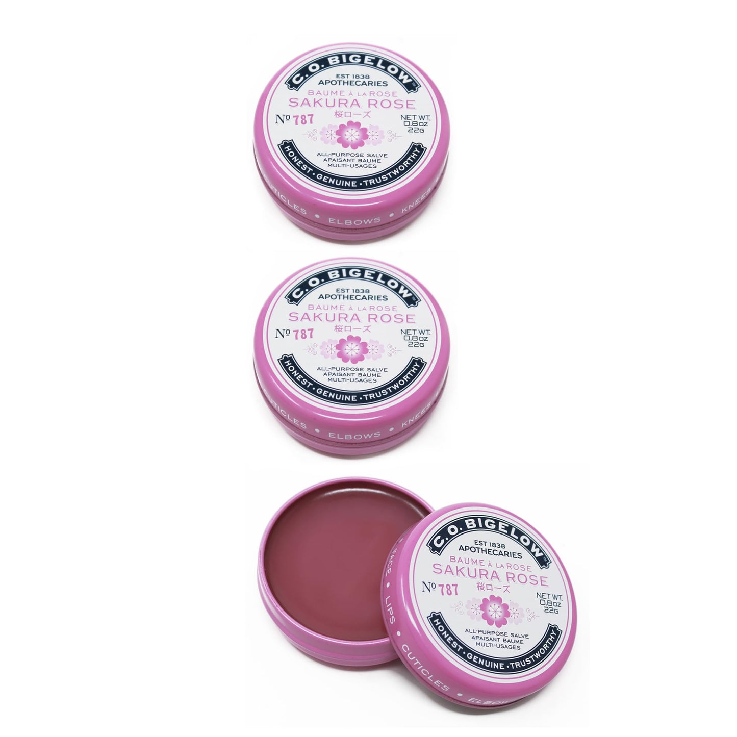 C.O. Bigelow Sakura Rose Salve Tins, Pack of 3 Lip Balm Tins, All Purpose Salve for Lips, Cuticles, Hands & Dry Skin, Lip Balm Set, 0.8 oz Beauty & Personal Care C. O. Bigelow