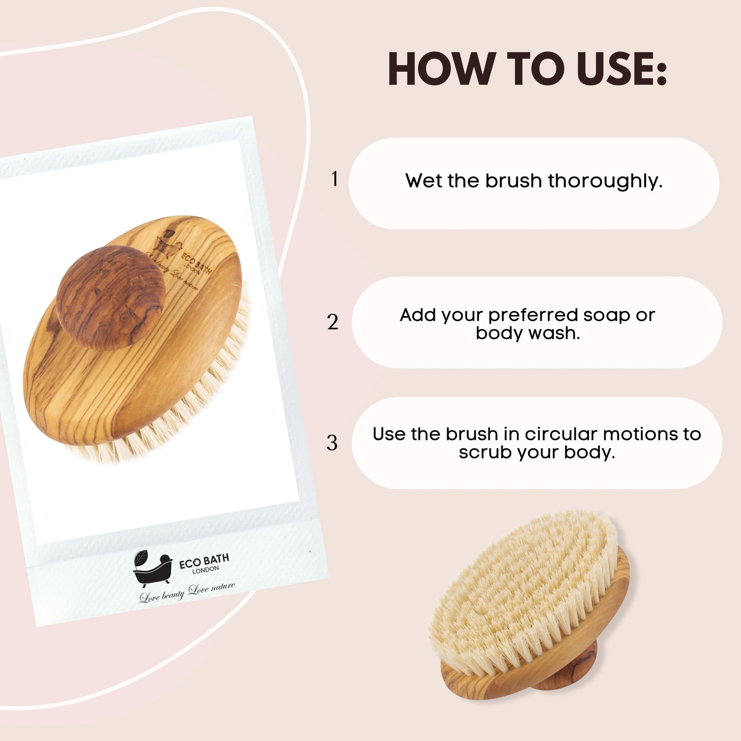 Eco Bath London Natural Sisal Olive Wood Hand Brush - Luxury Body Brush for Dry Brushing and Exfoliation, Premium Olive Wood Sisal Brush Beauty and Personal Care Eco Bath London