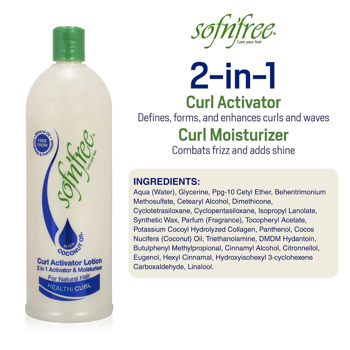 SOF N' FREE Moisturizer & Curl Activator for Natural Hair, Soft Curls, and Waves 25.36 fl oz / 750ml Beauty & Personal Care SOF N' FREE