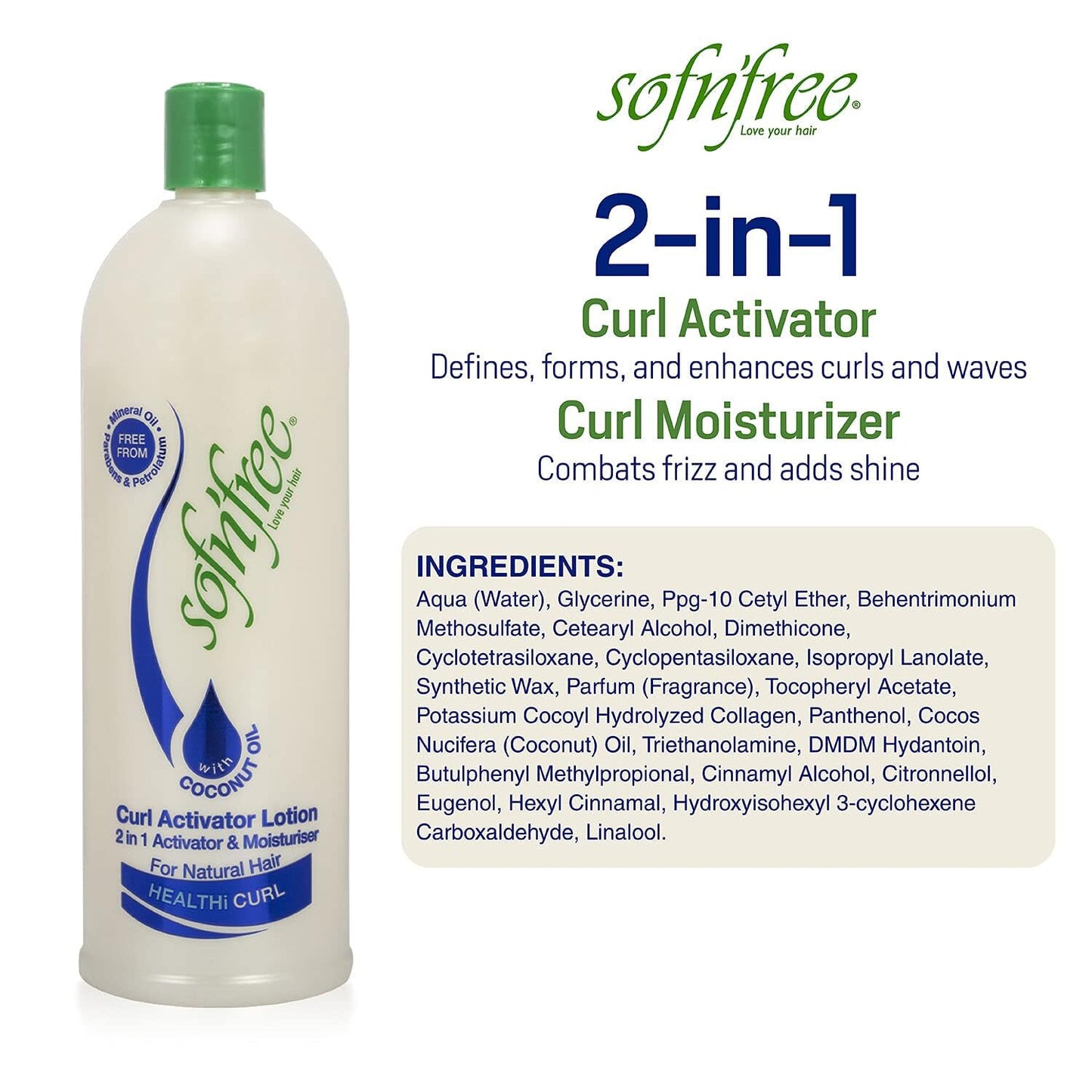 Sofn’Free Moisturizer & Curl Activator Lotion - Curl Defining Formula for Multicultural Curls, Soft Waves, Shine, Frizz Control for Natural Textures Beauty & Personal Care SOF N' FREE