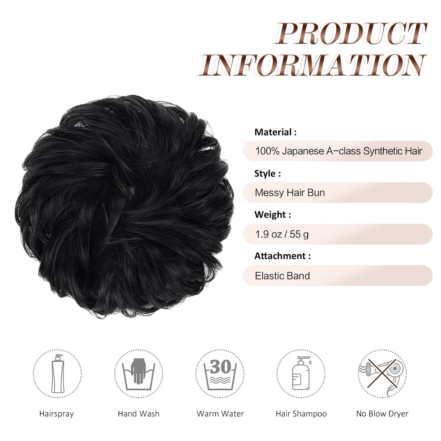FESHFEN Messy Bun Hair Piece - Wavy Synthetic Chignon Scrunchies for Instant Volume, Elastic Ponytail Bun Hair Extensions Thick Hairpieces for Women Beauty and Personal Care FESHFEN