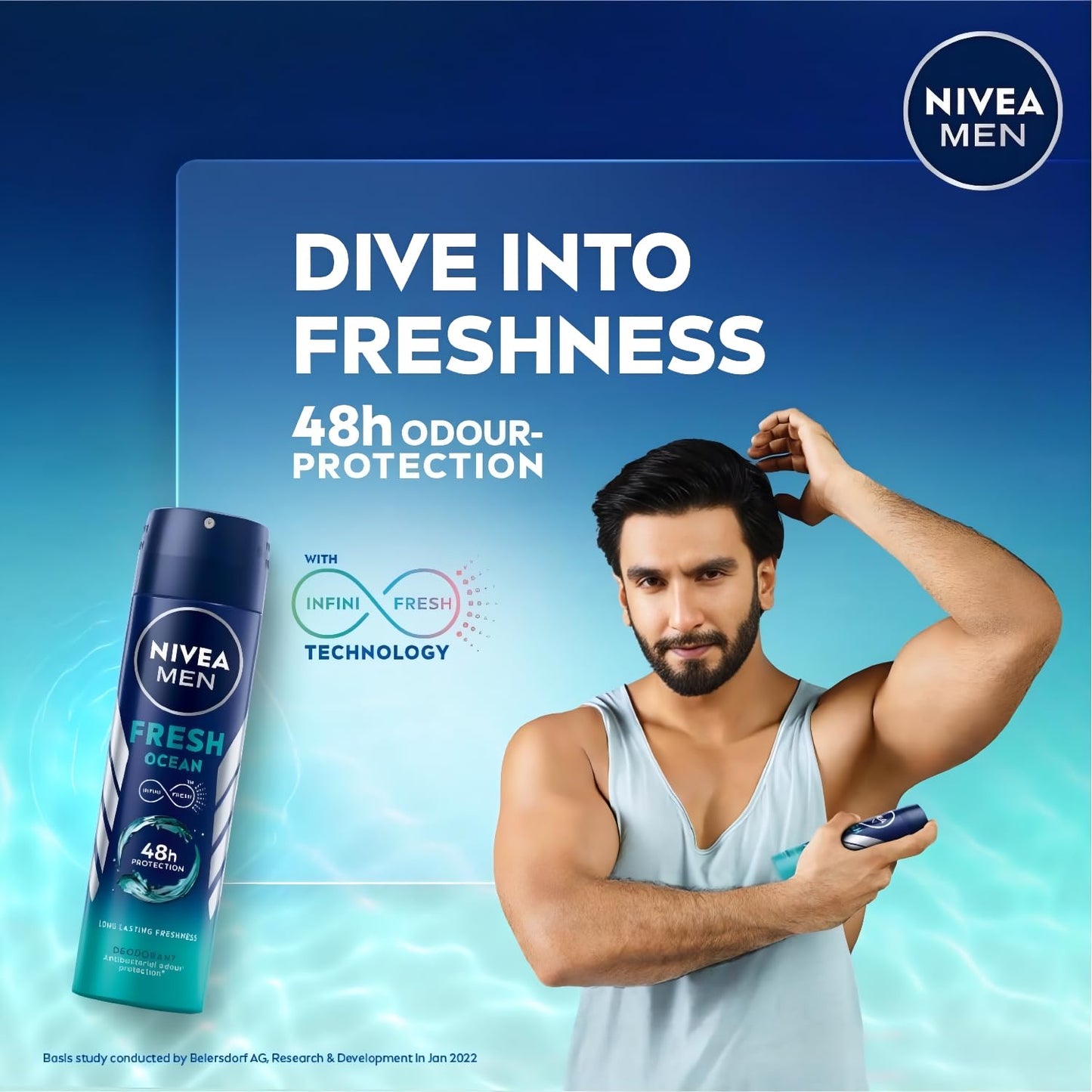 NIVEA MEN Fresh Ocean Deodorant Spray with Ocean Extracts, Long-Lasting Aqua Scent, Odor Protection & Skin Care, 150ml Body Spray for Men, Fresh Beauty and Personal Care NIVEA