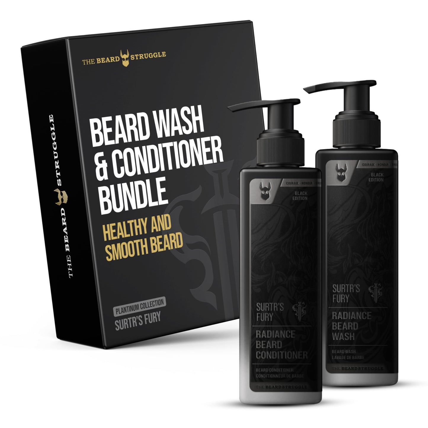 The Beard Struggle - Radiance Beard Wash & Conditioner Bundle for Men - Platinum Collection - Pack of 2, Surtr's Fury - Nourish, Cleanse, Softens Beauty and Personal Care The Beard Struggle