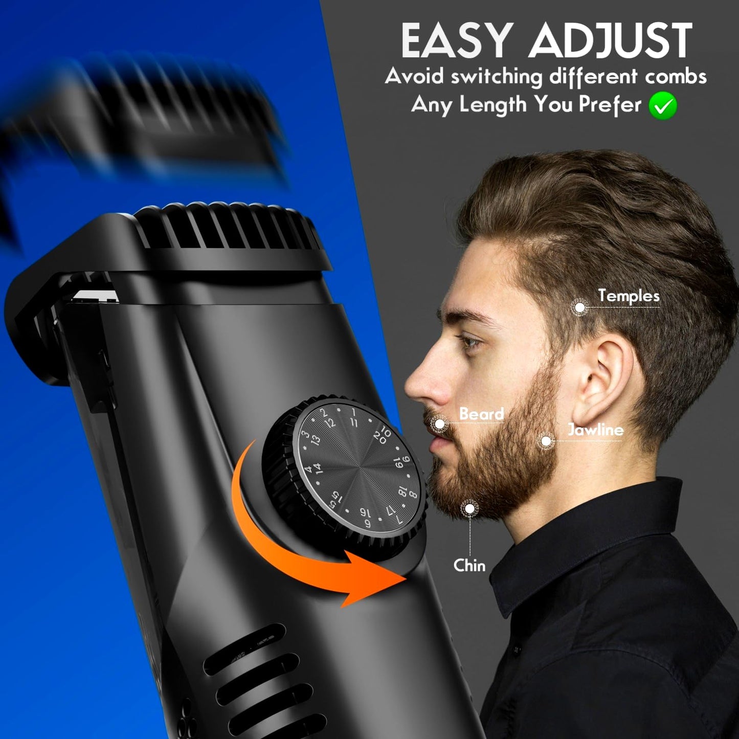 ATVOXIS Vacuum Beard Trimmer for Men Rechargeable, IPX6 Waterproof Mustache Trimmer with Adjustable Length Combs (1/25’’-4/5’’), Men’s Electric Beauty and Personal Care ATVOXIS