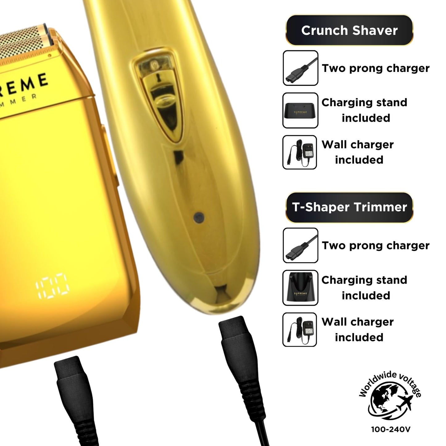 Supreme Trimmer 2-in-1 T-Shaper Trimmer & Crunch Foil Shaver - STF602 Electric Razor & ST5200 Beard Trimmer Barber Haircut Kit - Gold Beauty and Personal Care Supreme Trimmer