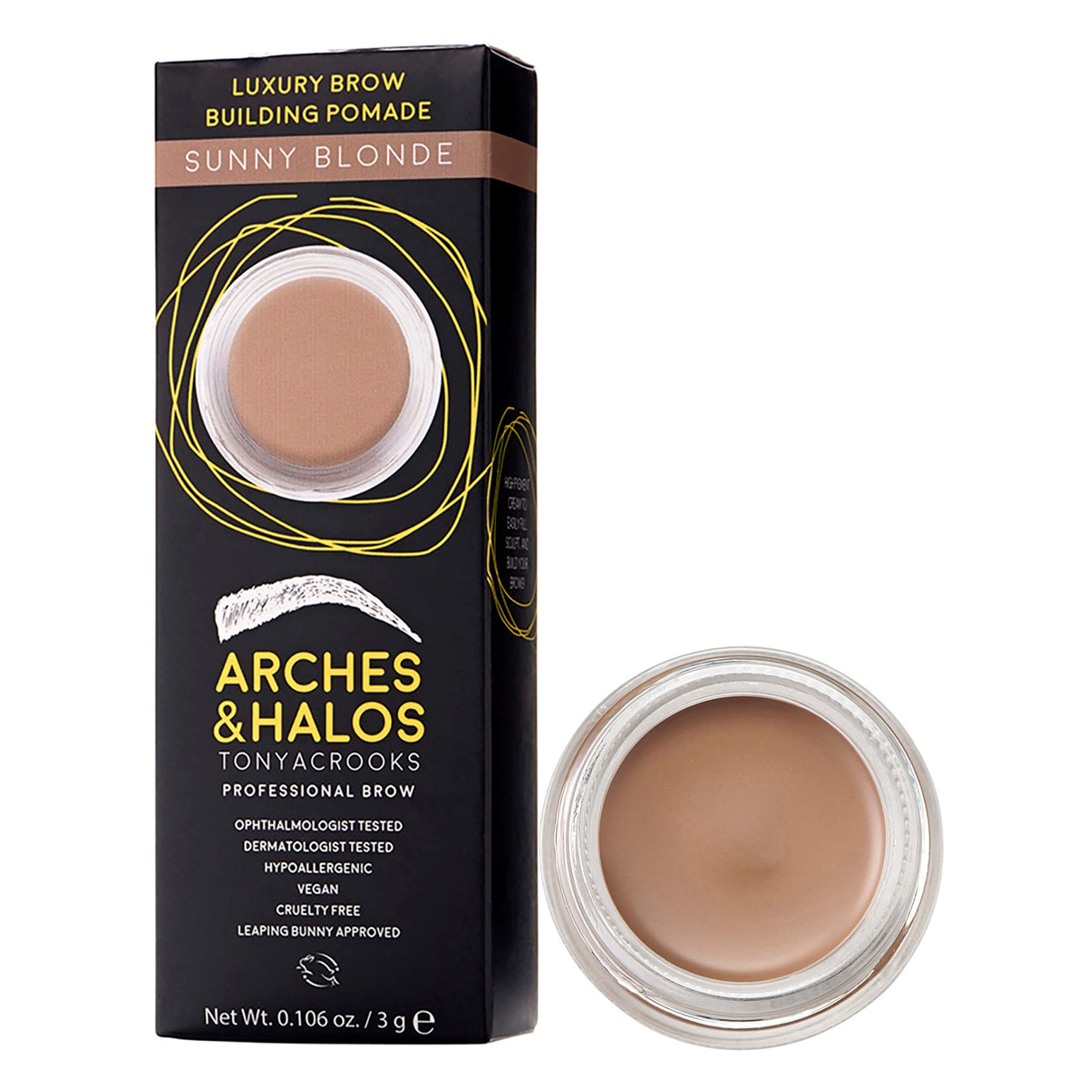 Arches and Halos Luxury Brow Building Pomade - Vegan Eyebrow Pomade - Creamy, Long Wearing Color for Clean, Defined Brows - Sunny Blonde - 0.1 oz