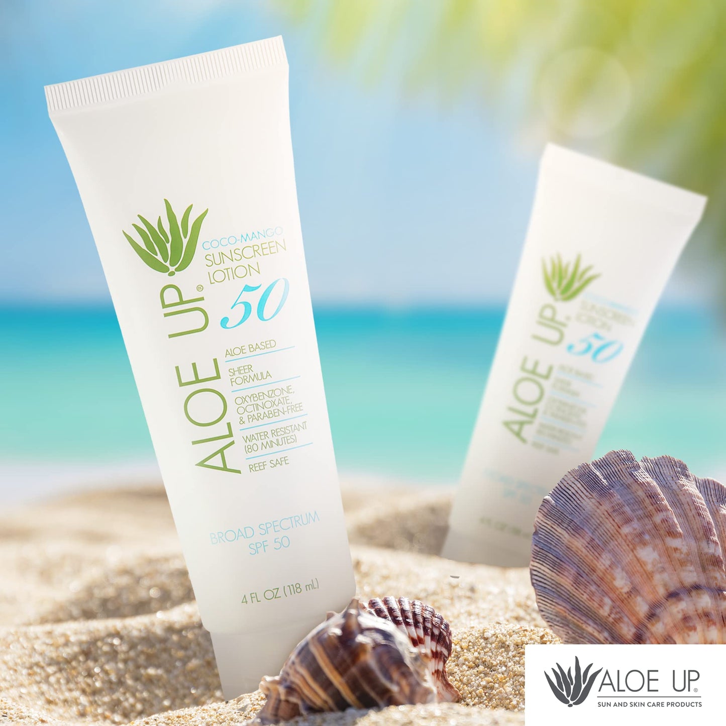 Aloe Up SPF 50 Sunscreen for Sensitive Skin – Broad Spectrum Face & Body Sunblock with Aloe Vera, Reef-Safe, Hydrating Coco-Mango, 4oz Beauty & Personal Care ALOE UP