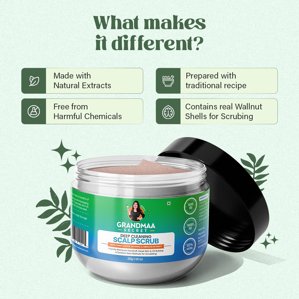 NIDHI’S GRANDMAA SECRET Scalp Scrub - Natural Curry Leaves & Seaweed Scalp Scrub for Dandruff, Buildup, Dead Skin - Cleansing and Exfoliating Dry Beauty & Personal Care NIDHI’S GRANDMAA SECRET