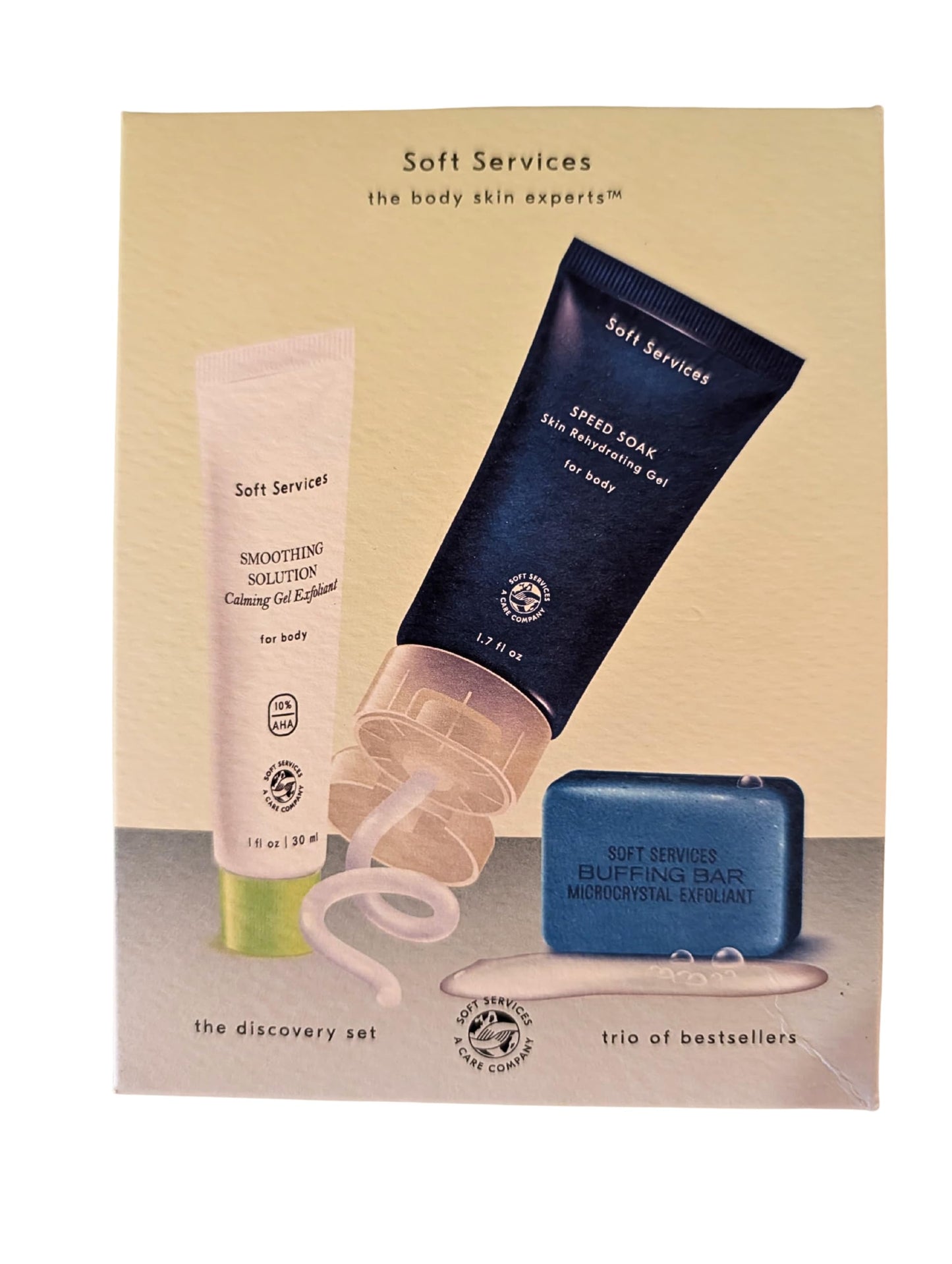 Soft Services Bestsellers Discovery Set - 3-Piece Body Care Kit with Smoothing Solution (1 fl. oz), Speed Soak Rehydrating Gel (1.7 fl. oz), Beauty and Personal Care Soft Services