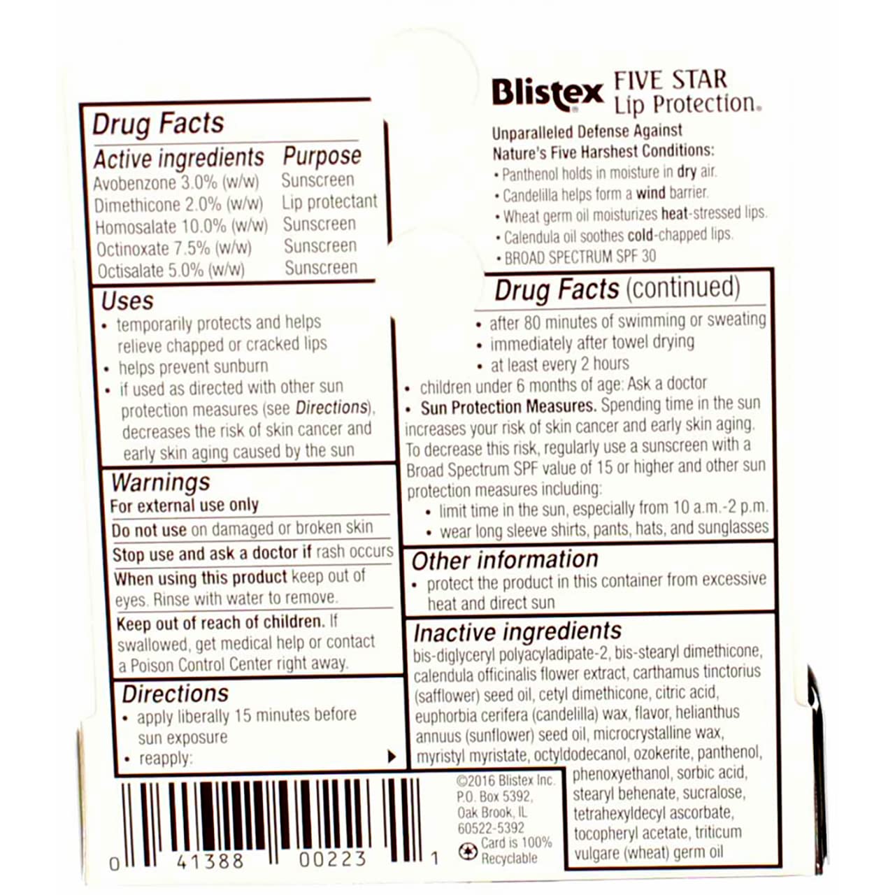 Blistex Five Star Lip Protection SPF 30 0.15 oz Pack of 5 Beauty and Personal Care Blistex