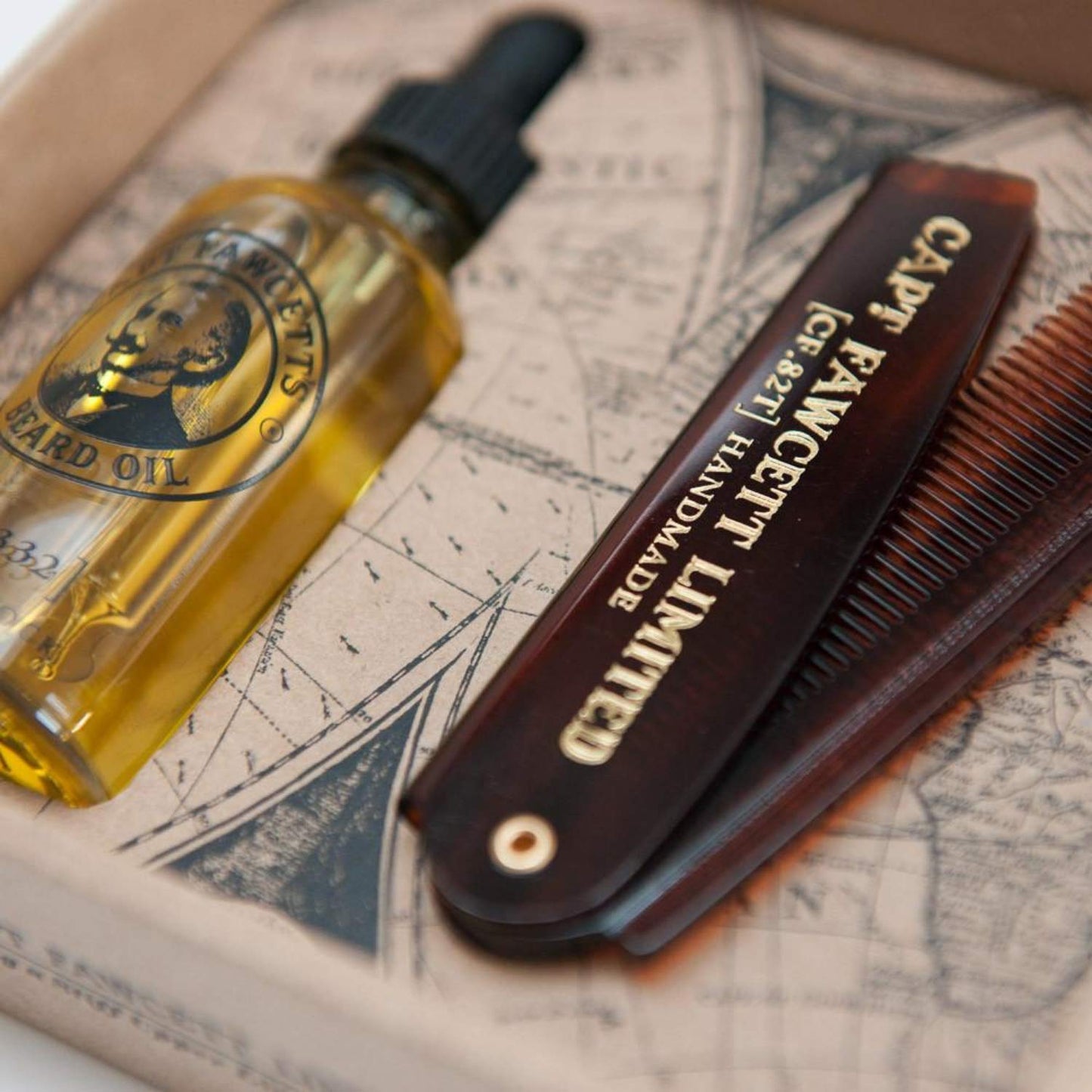 Captain Fawcett's Beard Oil (CF.332) & Folding Pocket Beard Comb (CF.82T) Gift Set - Made in England Beauty and Personal Care CAPTAIN FAWCETT