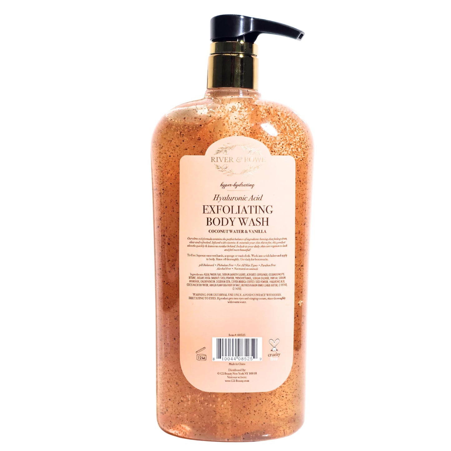 RIVER & ROWE Coconut Water & Vanilla Exfoliating Body Wash - Hydrating Daily Cleanser with Hyaluronic Acid for a Moisturized & Soft Skin Experience Beauty & Personal Care RIVER & ROWE