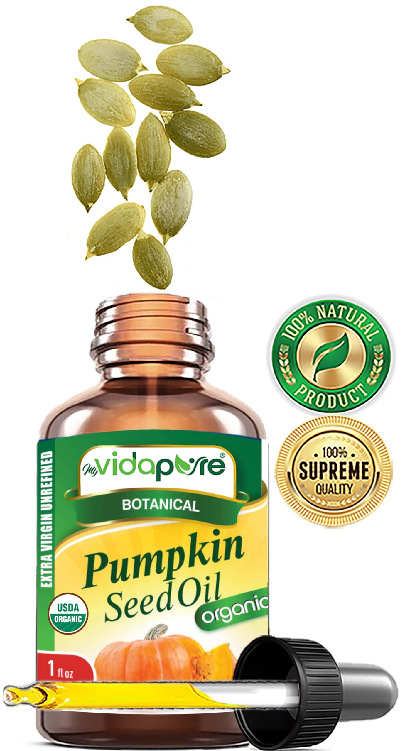 MYVIDAPURE Organic PUMPKIN SEED OIL Certified Organic WILD GROWTH RAW Pure EXTRA VIRGIN UNREFINED for Skin, Face, Body, Hair and Lip Care (1 Fl Oz) Beauty & Personal Care MYVIDAPURE