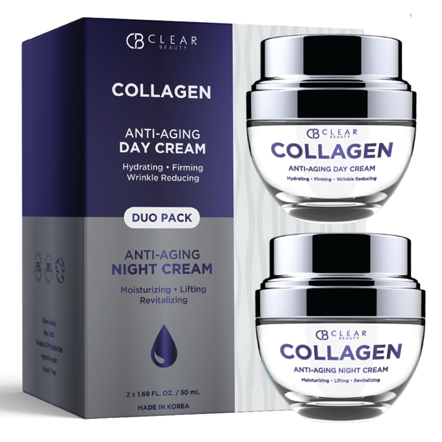 Clear Beauty Collagen Day & Night Face Moisturizer - Dermatologist Tested, Anti Aging Korean Skin Care - Plumping Hydration, Elasticity Support, Silky Beauty & Personal Care Clear Beauty