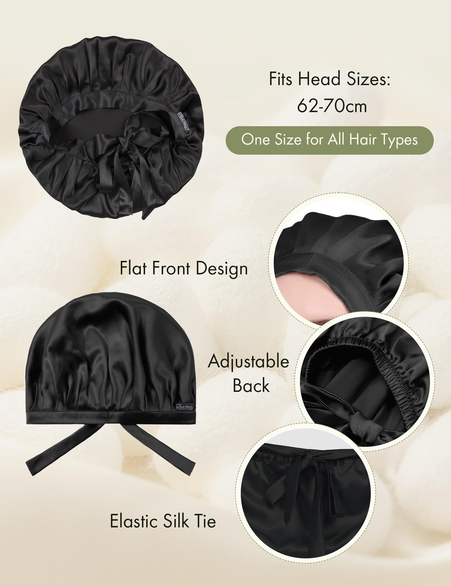 LILYSILK 100% Mulberry Silk Bonnet, 19 Momme Silk Night Sleep Cap Adjustable Hair Wrap for Sleeping, Black Beauty and Personal Care LilySilk