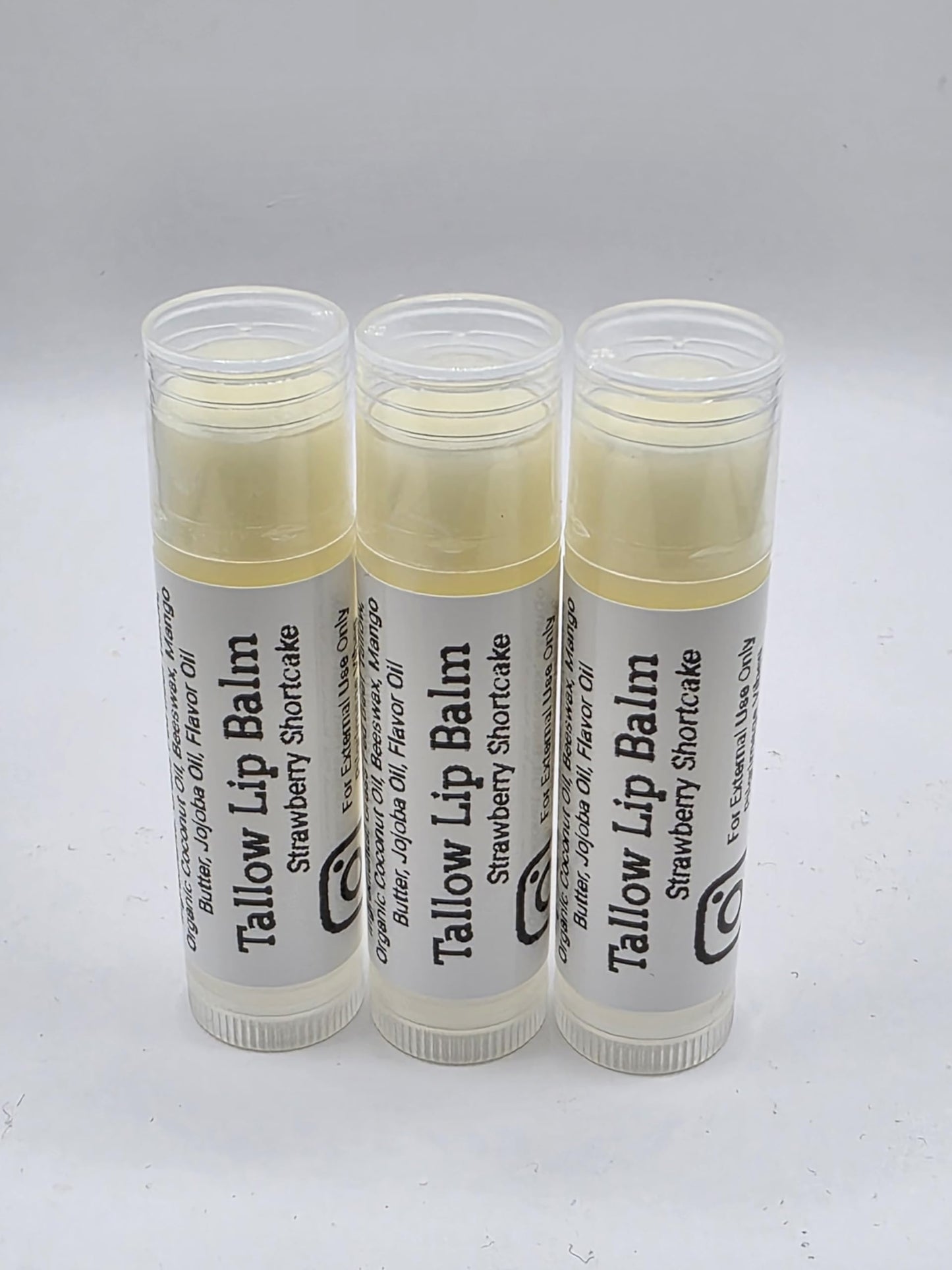 Tallow Lip Balm (Strawberry Shortcake) Handmade Grass Fed Beef Tallow Lip Balm with Nourishing Oils (3 Pack) Beauty and Personal Care Pilgrimage Vibes