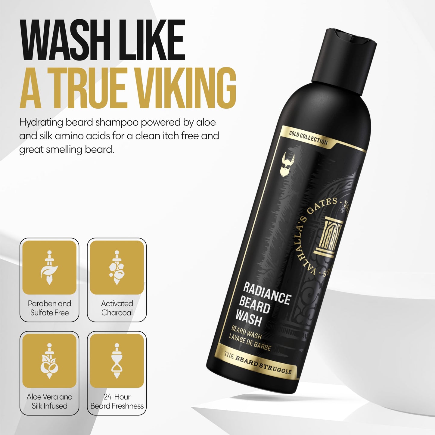 The Beard Struggle Radiance Beard Wash - Gold Collection, Valhalla’s Gates - Cleanse, Nourish & Soften - Beard Cleanser for Men (8 fl oz) Beauty and Personal Care The Beard Struggle