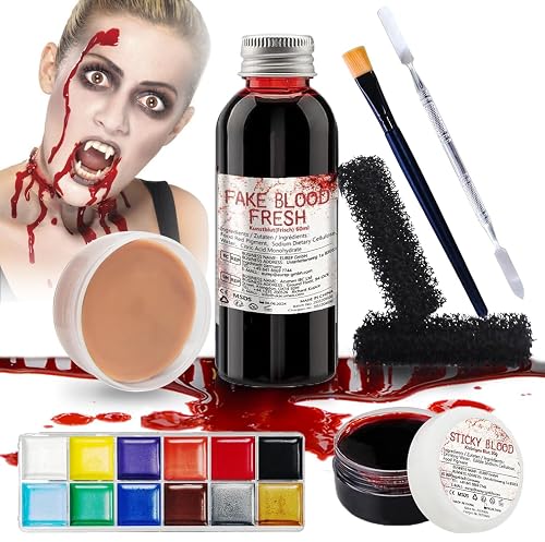 Professional Halloween SFX Special Effects Makeup Kits, Fake Blood, Scab Coagulated Blood Gel, 12 Colors Face Body Paint, Wound Modeling Scar Wax Beauty & Personal Care PillyBalla