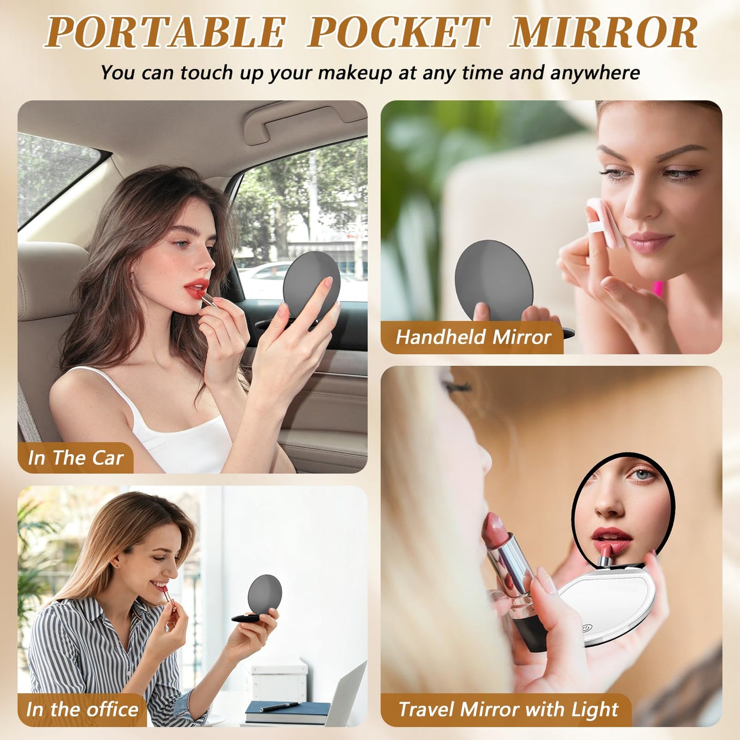 Kakuje Compact Mirror with Light, 1X/3X Magnification LED Pocket Mirror with USB Data Cable,Mini Mirror for Purse, Pocket,Travel and Present (Black) Beauty and Personal Care Kakuje