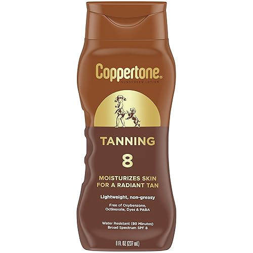 Coppertone Tanning Sunscreen Lotion, SPF 8, Lightweight and Non Greasy Sunscreen, Water Resistant, Oxybenzone Free, Sun Tan Lotion Moisturizes Skin Beauty & Personal Care Coppertone