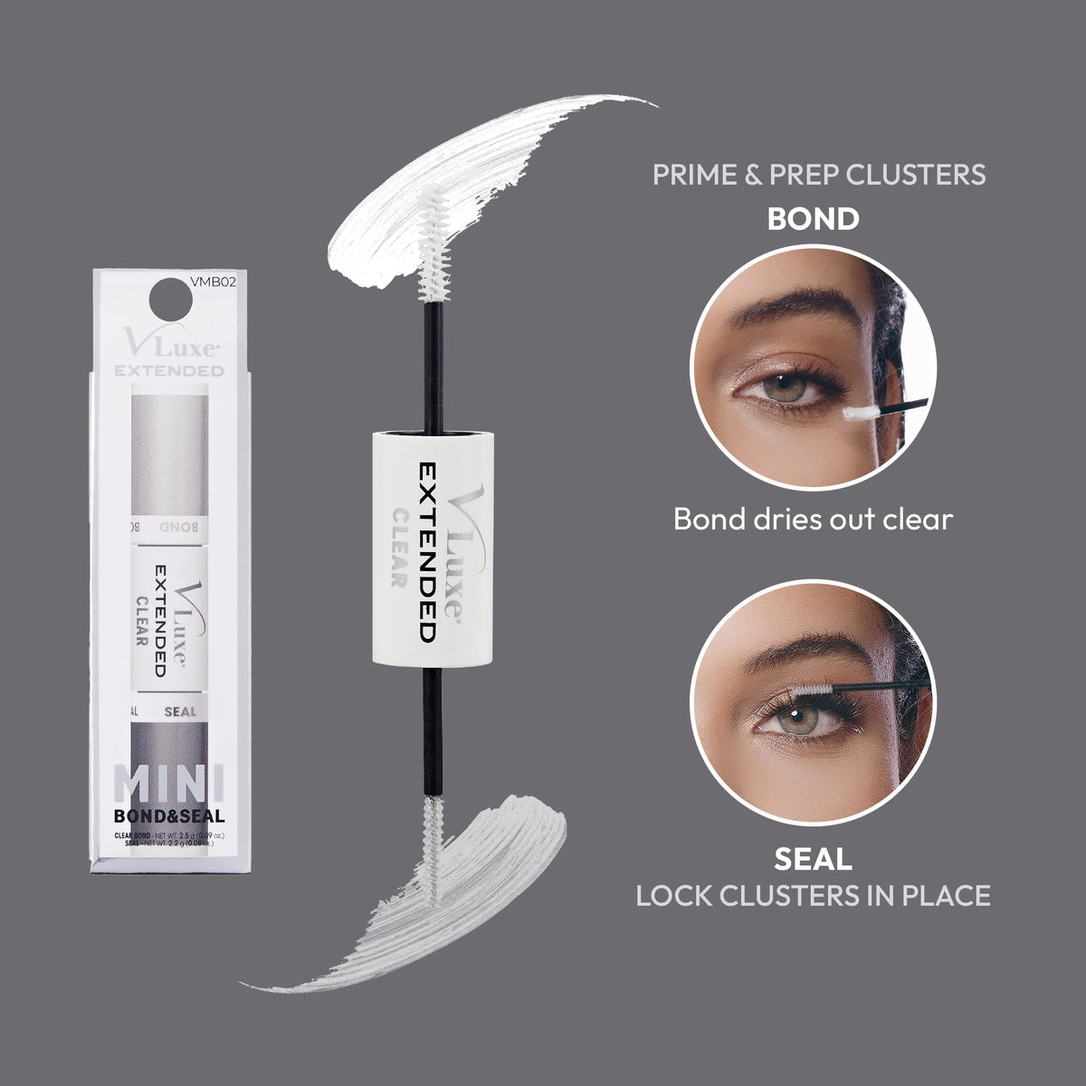 VLuxe DIY Eyelash Extension Mini Bond & Seal Lash Adhesive Infused with Biotin & Vitamin E, Strong Nourishing Water Resistant Lash Glue
