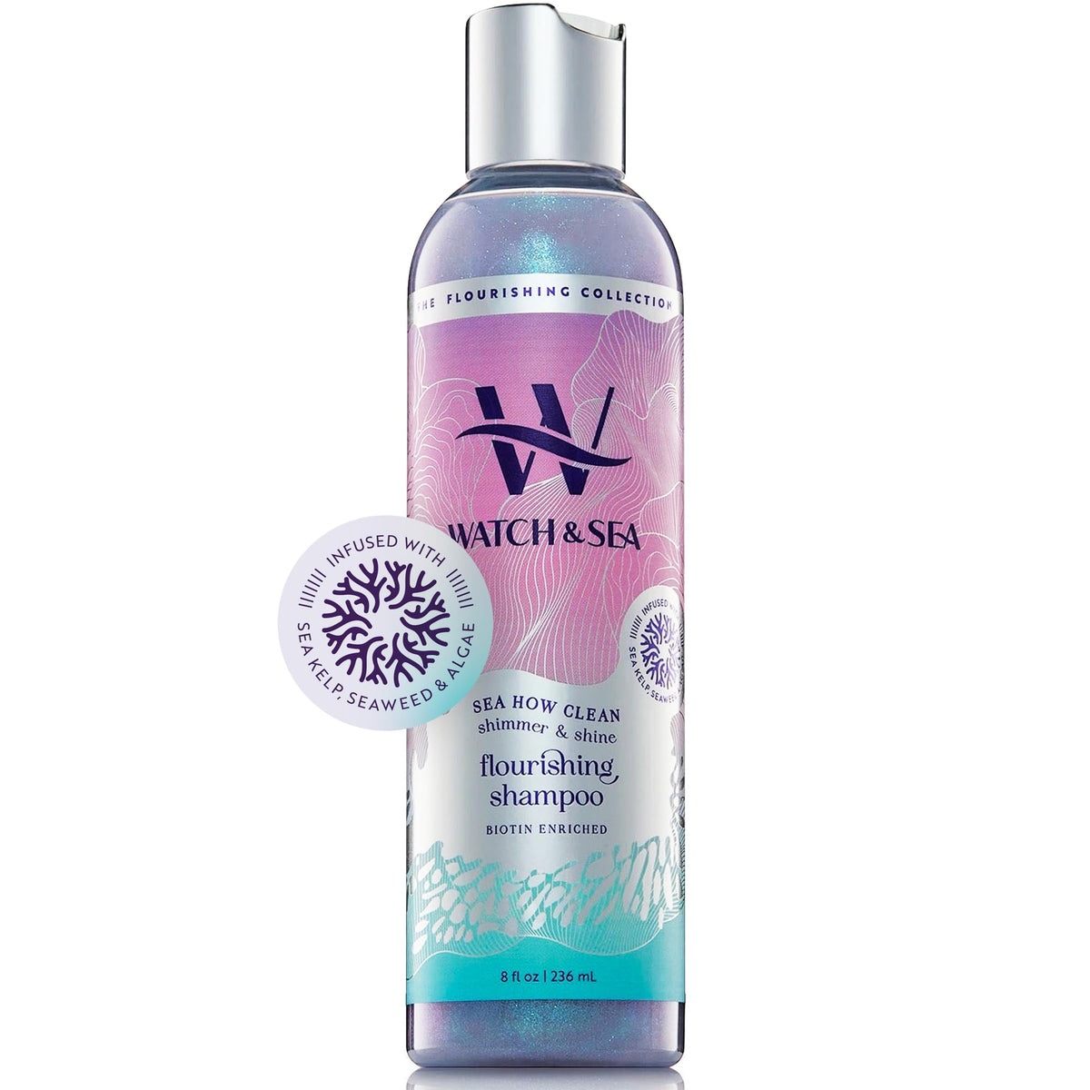 Watch & Sea Shimmer & Shine Flourishing Shampoo - “Sea How Clean” Hydrating Shampoo for Curly Hair with Seaweed and Sea Kelp - Great for Everyday Use