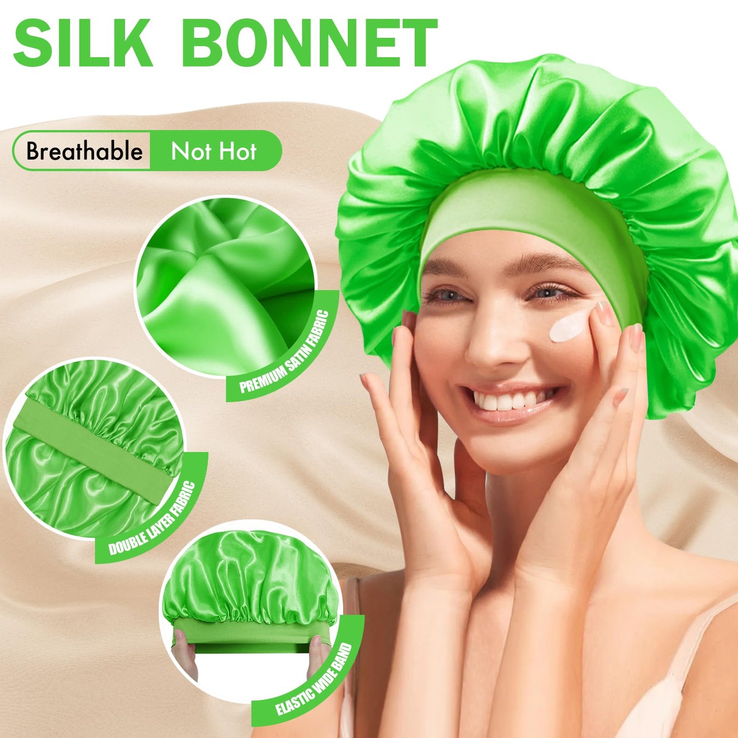 Doitory Satin Silk Bonnet for Sleeping, Double Layer Silk Sleep Cap for Men & Women, Soft Satin Lined Bonnet for Natural & Curly Hair(Light Green) Beauty and Personal Care Doitory