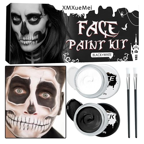 Black White Face & Body Paint Set,Professional Oil Based Face Painting Kit with 2 Brushes,Halloween SFX Makeup Palette Kit for Skull Costume Party Beauty & Personal Care XMXueMei
