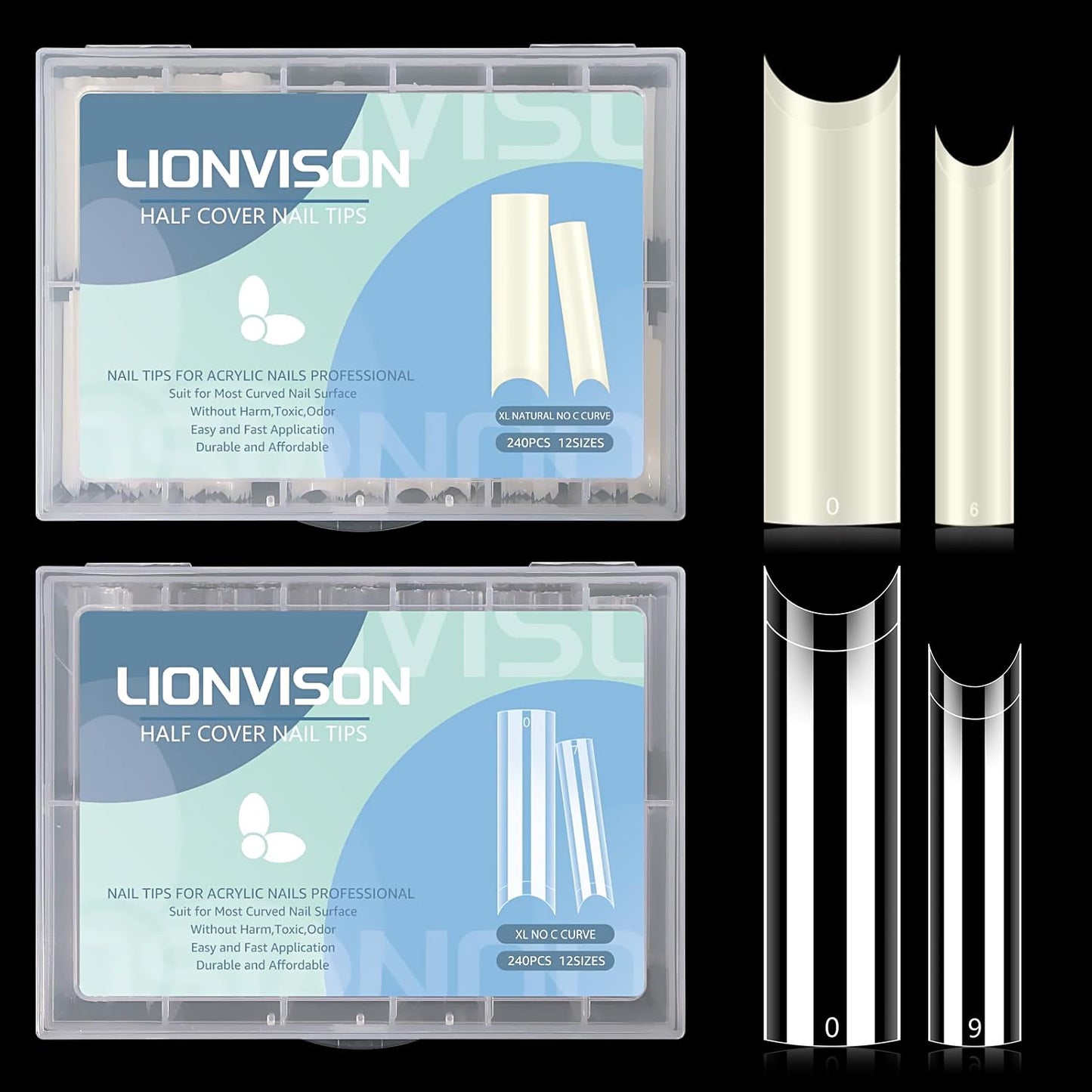 480PCS Extra Long NO C Curve Nail Tips XL, 2 Packs Natural and Clear Nail Tips for Acrylic Nails Professional Set, 12 Sizes Straight Tapered Square Beauty & Personal Care LIONVISON