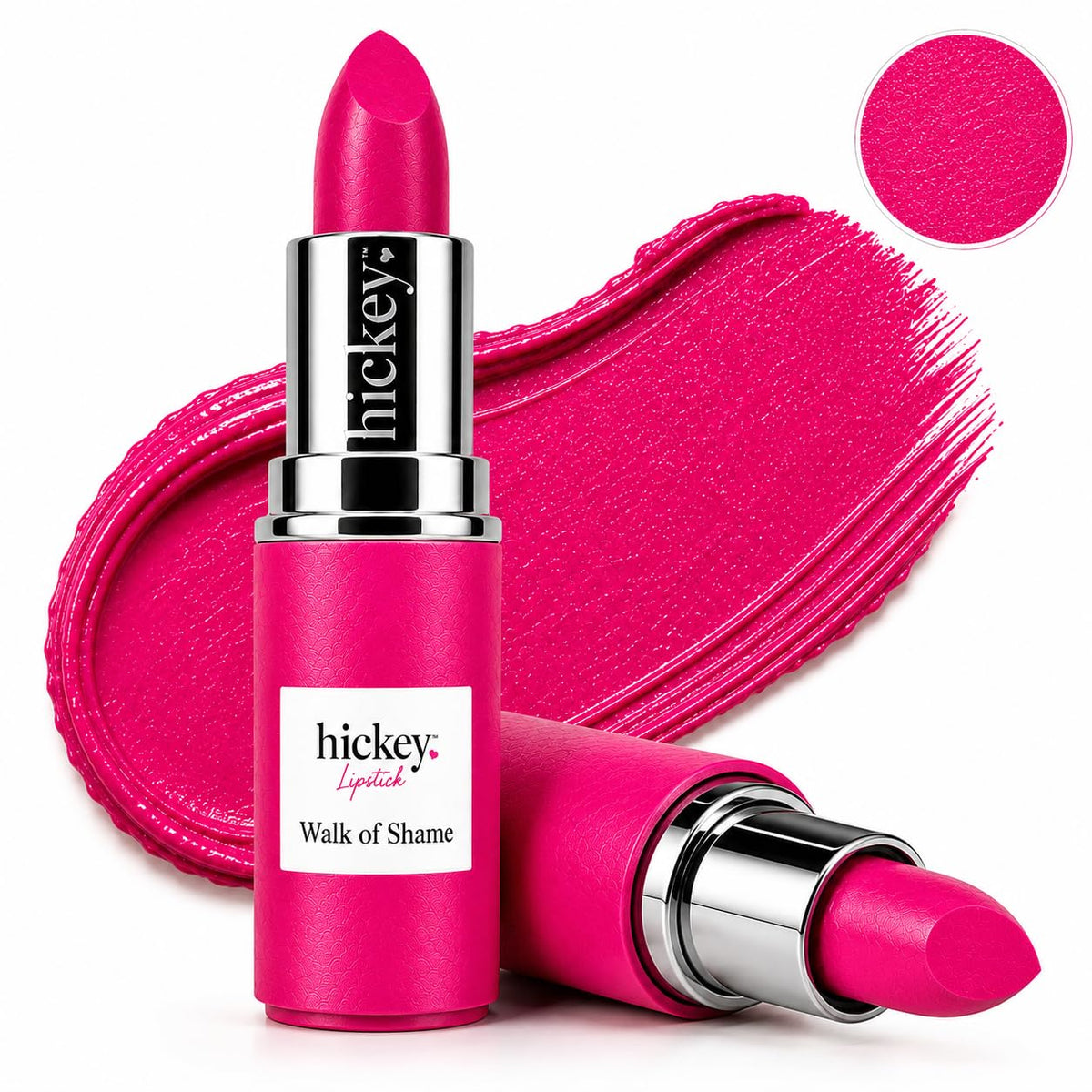 Hickey Lipstick Refill - Walk of Shame (Hot Pink) - Hydrating Formula with Jojoba Oil, Long Lasting Velvet Finish Formula - Vegan & Gluten-Free