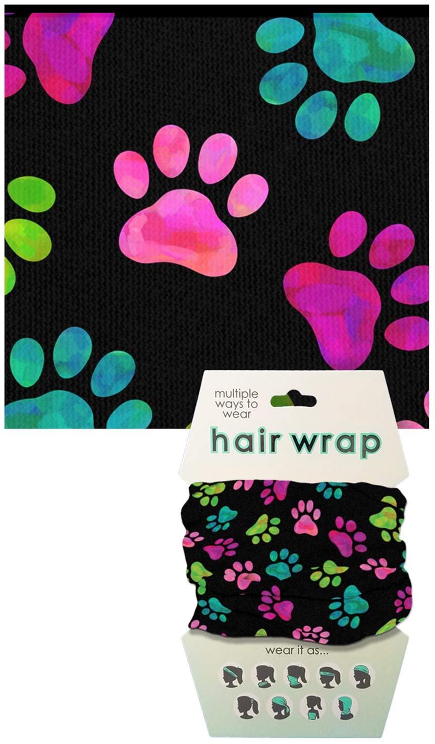 Spoontiques Pawprint Hair Wrap - Multifunctional Bandanna, Headband, Hair Tie, Gaiter, and Scarf