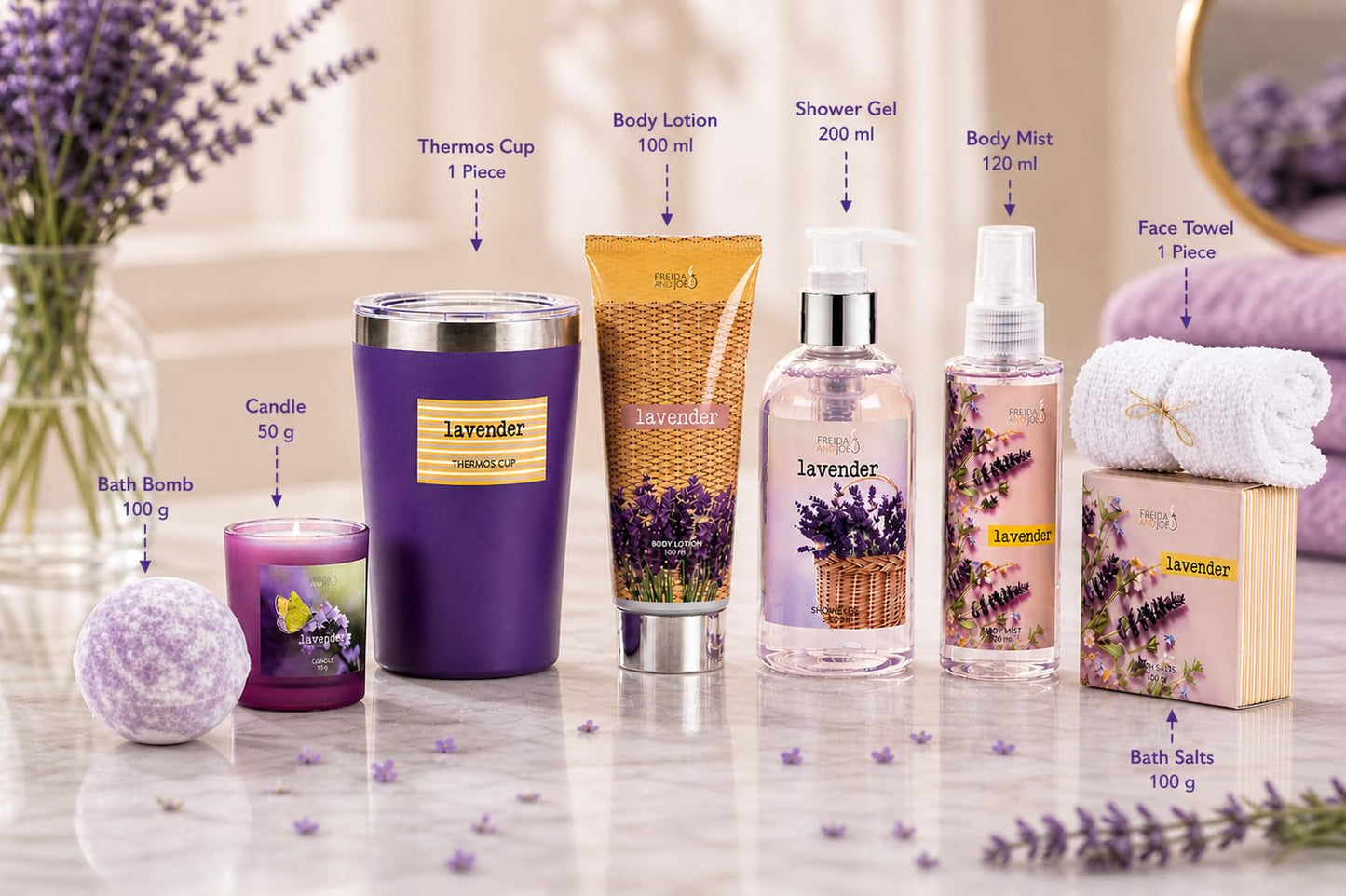 Lavender Ultimate Spa Box - Mother's Day Spa Gift Basket for Mom, Luxury Bath & Body Set, Lavender Scented Self Care Kit Beauty and Personal Care Freida and Joe