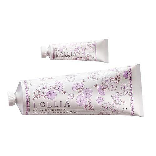 LOLLIA Relax Handcreme Bundle, 4 oz. & .33 oz. - Lavender & Honey - Scented Hand Cream for Women, Moisturizing Hand for Dry Hands, Shea & Cocoa Beauty & Personal Care LOLLIA