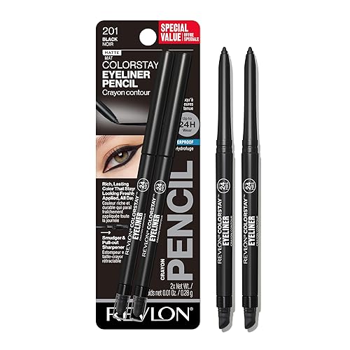 Revlon ColorStay Pencil Waterproof Eyeliner, Smudge-Proof, Eye Makeup with Built-In Sharpener, 201 Black, 2 pack Beauty & Personal Care REVLON