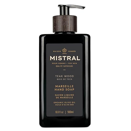 Mistral Teak Wood Liquid Hand Soap for Men | Luxury Moisturizing Handsoap with Organic Olive Oil, Glycerin and Coconut Oil | Rich Lather | Beauty & Personal Care Mistral