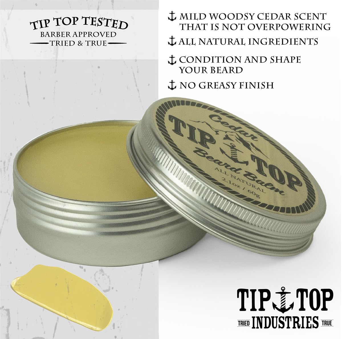Tip Top All Natural Cedar Beard Balm - Nourishing & Conditioning - Moisturizes Coarse & Unruly Hairs - Styling Balm for Mustache & Beard 2.1oz Beauty and Personal Care Tip Top Pomade