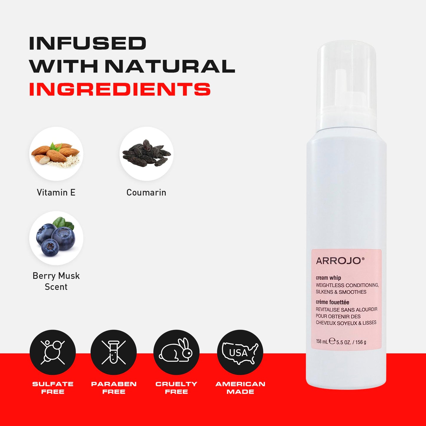 ARROJO Cream Whip - 5.5 Fl Oz - Conditioning Leave-In Hair Styling Cream for Wavy or Dry Hair, Sulfate & Sodium-Chloride Free, Antioxidant Beauty & Personal Care ARROJO