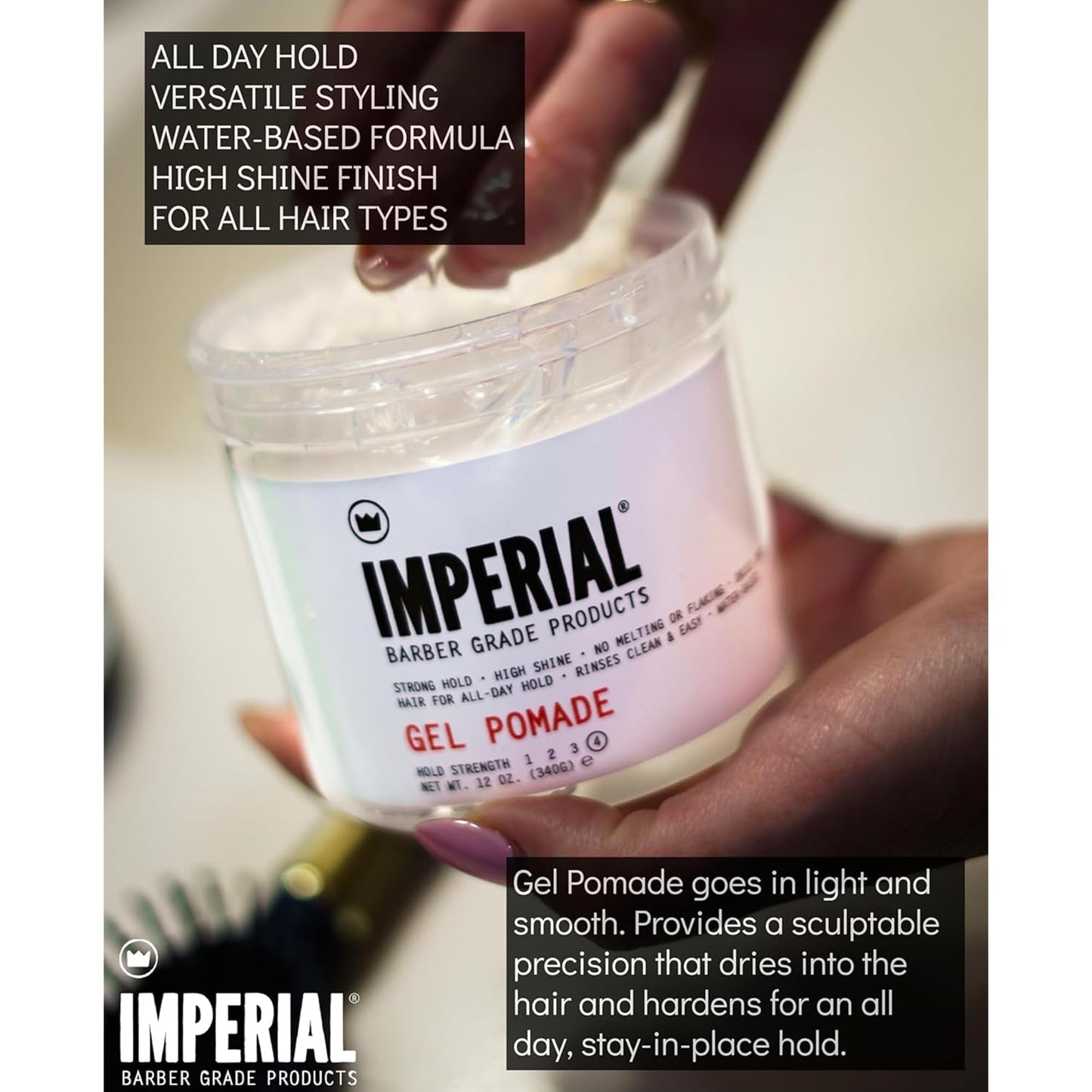 Imperial Barber Grade Products | Gel Pomade, 12 oz | Strong Hold | High Shine | Water-Based | Easy to Wash Out | Heat Resistant | All-Day Hold Beauty & Personal Care Imperial Barber Grade Products
