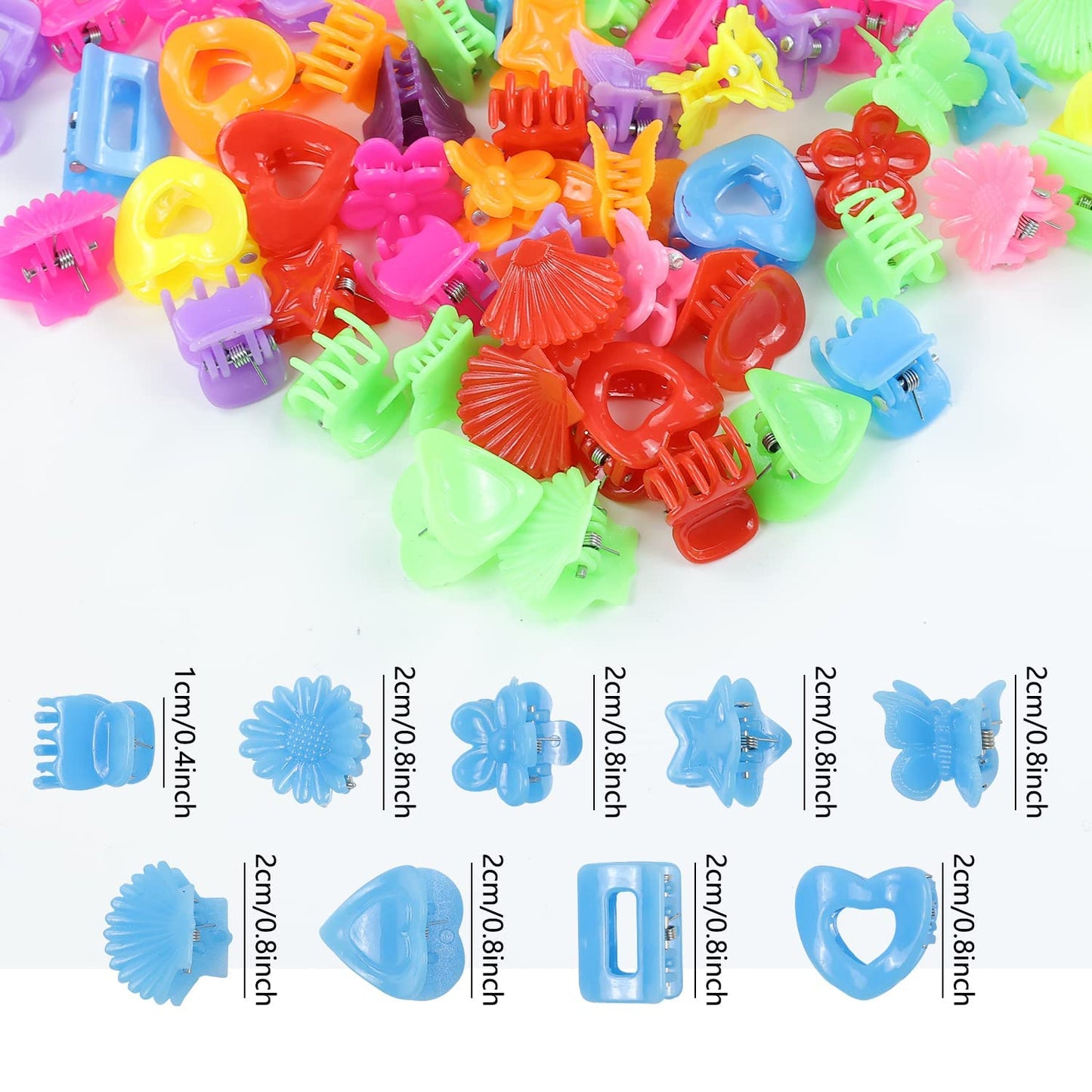 Lawie 90 Pack Small Mini Rainbow Flower Star Heart Butterfly Plastic Hair Claw Clips Jaw Barrettes Grip Clamps Pins Updo Decorative Bun Bangs Braids Beauty & Personal Care Lawie