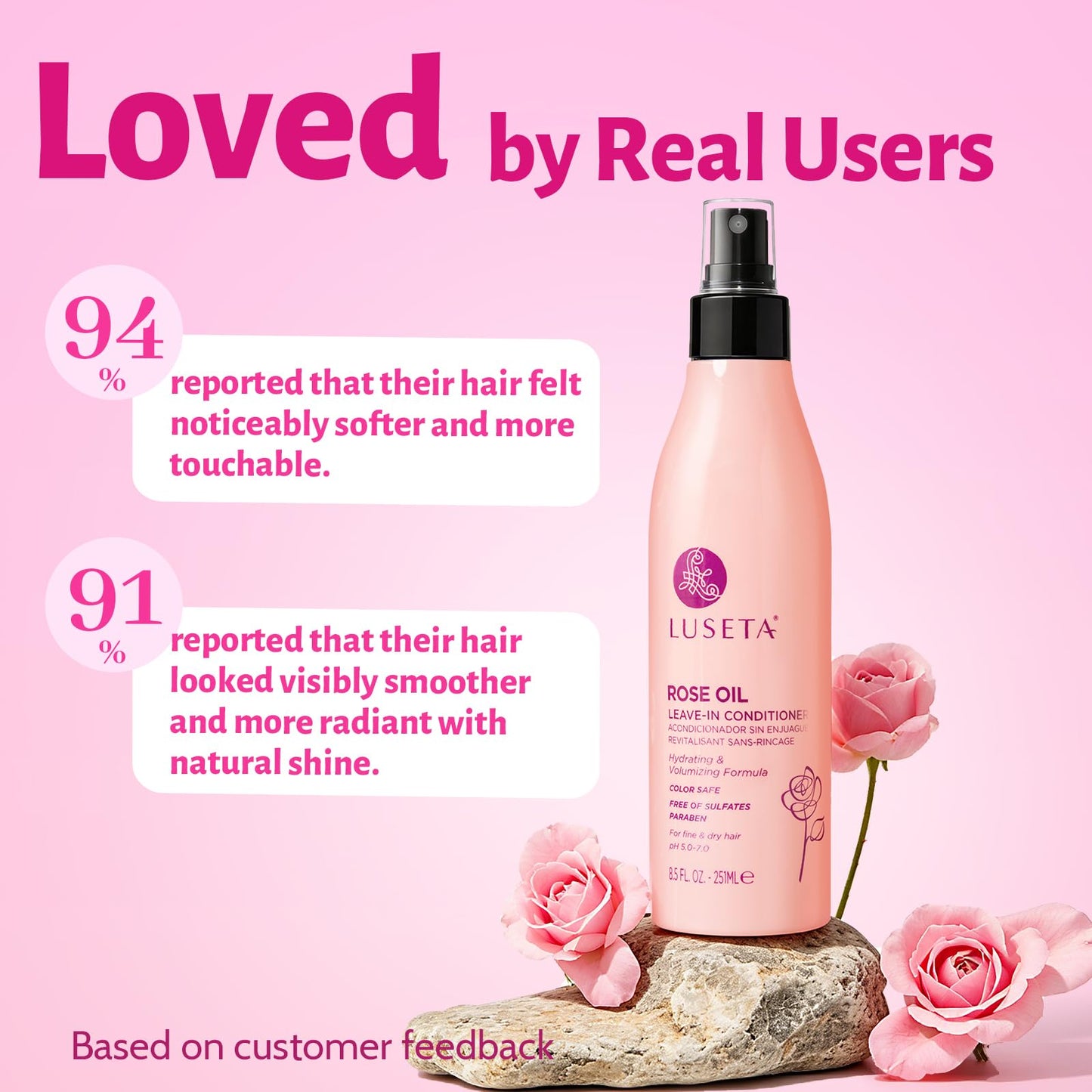 Luseta Rose Oil Leave-In Spray - Smooths Fine Hair & Adds Shine, 8.5oz Beauty & Personal Care L LUSETA