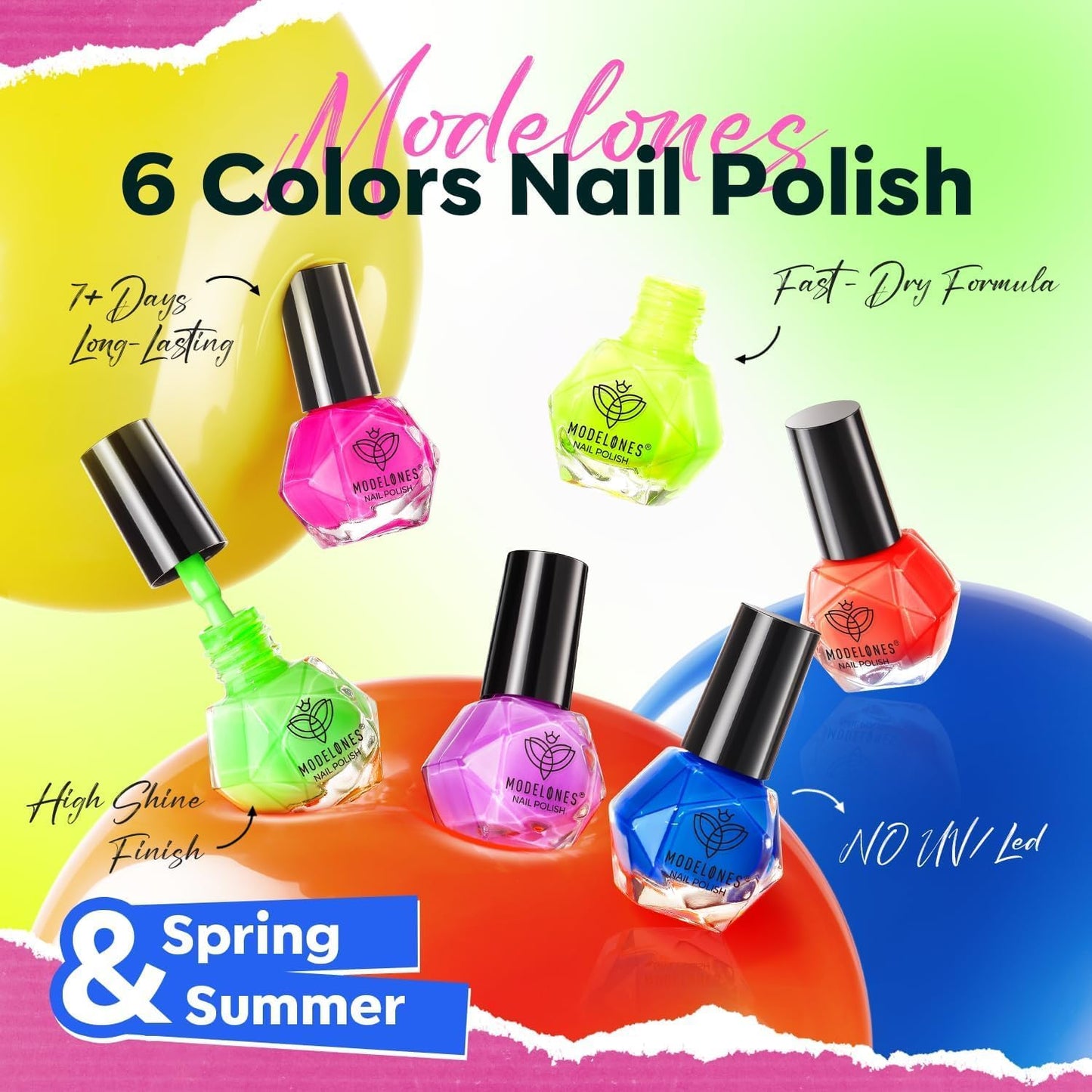 modelones Neon Nail Polish, 6 Colors Spring Summer Blue Green Purple Rose Orange Yellow Quick Dry Mini Starter Kit, Long Lasting Art DIY Manicure Set Beauty and Personal Care modelones