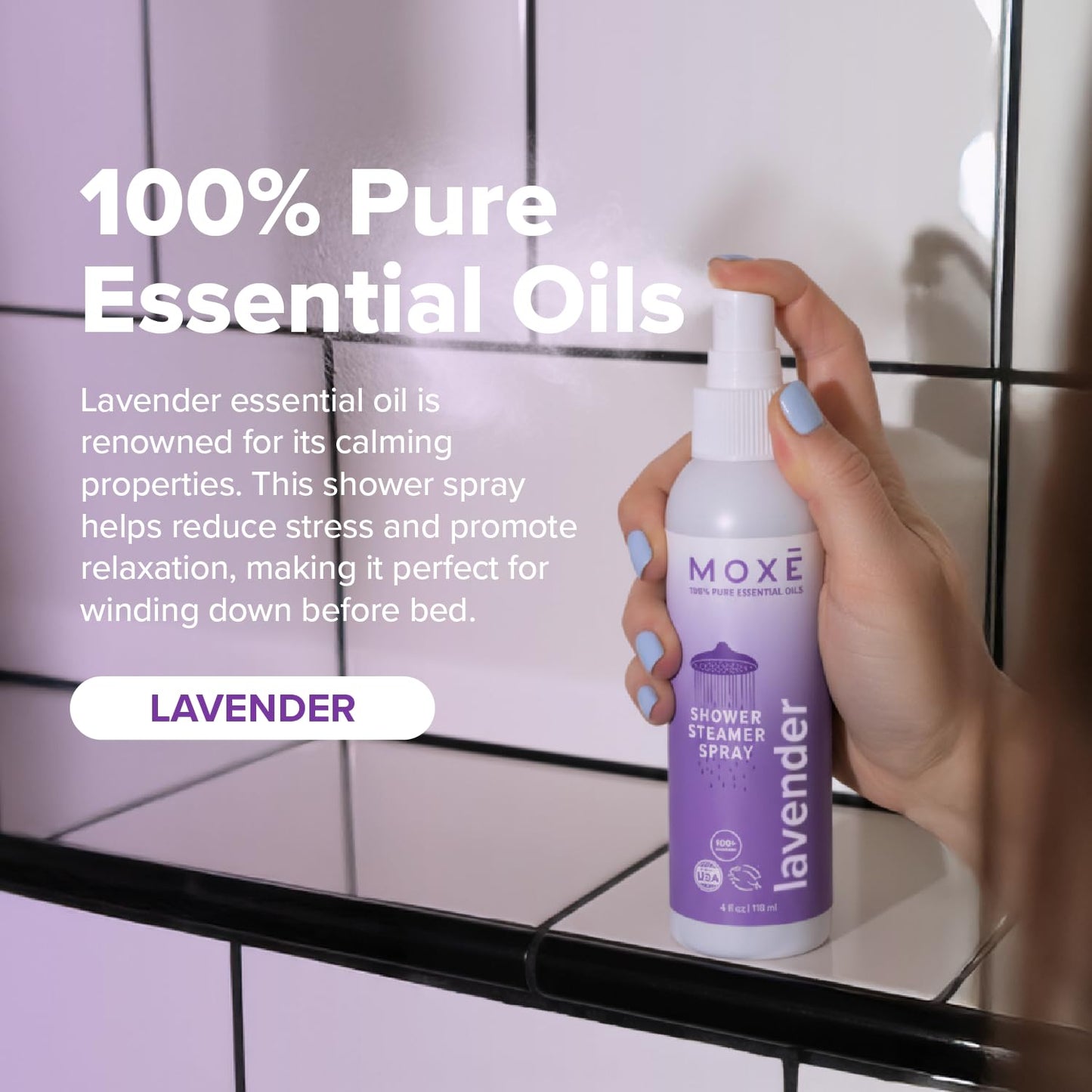 MOXE Lavender Oil Shower Mist, Spa Steam Spray, Certified Natural 100% Essential Oils, Made in USA, Aromatherapy, Tension Relief (4 FL Oz, Pack of 2) Beauty and Personal Care MOXE