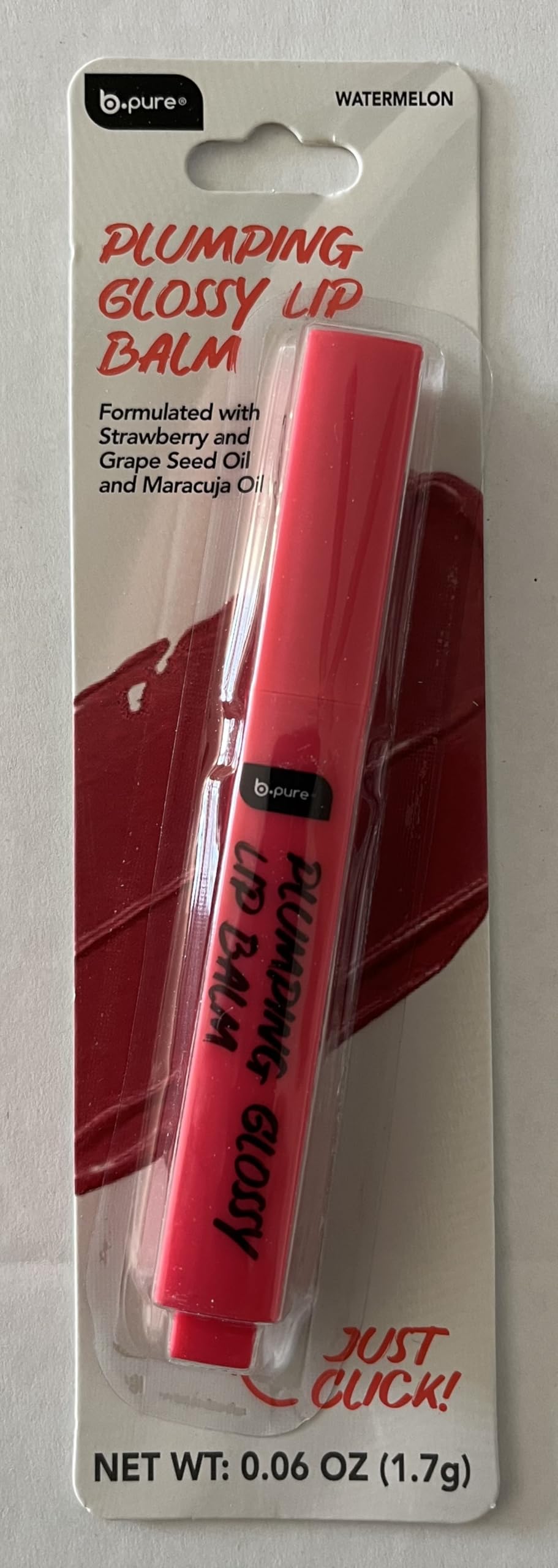 B.pure Plumping Glossy Lip Balm, Watermelon, 0.06 oz, Formulated with Strawberry and Grape Seed Oil and Maracuja Oil Beauty and Personal Care b.pure