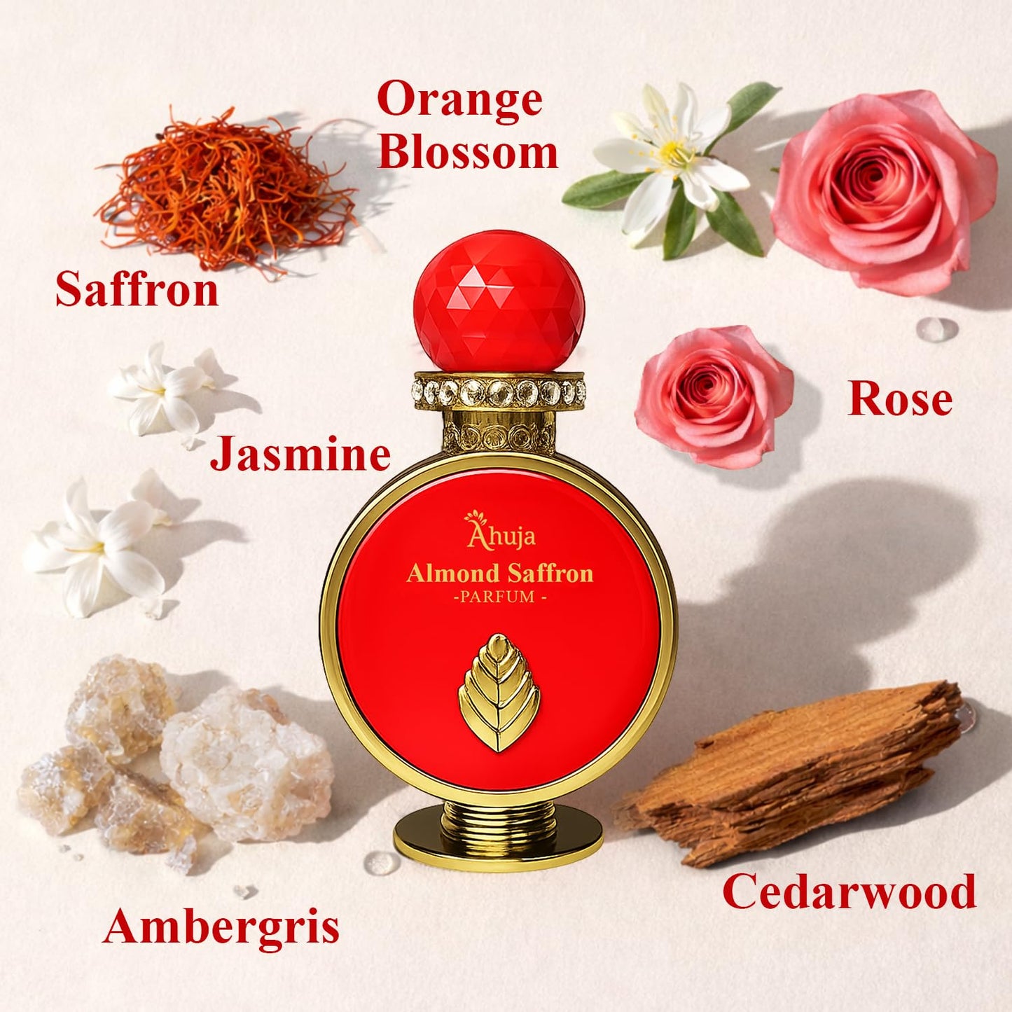 AHUJA Almond Saffron - 3.4 oz Parfum | Unisex Warm Floral Saffron Scent | 30% Long Lasting Oil | Saffron, Jasmine, Orange Blossom, Rose, Ambergris Beauty & Personal Care AHUJA